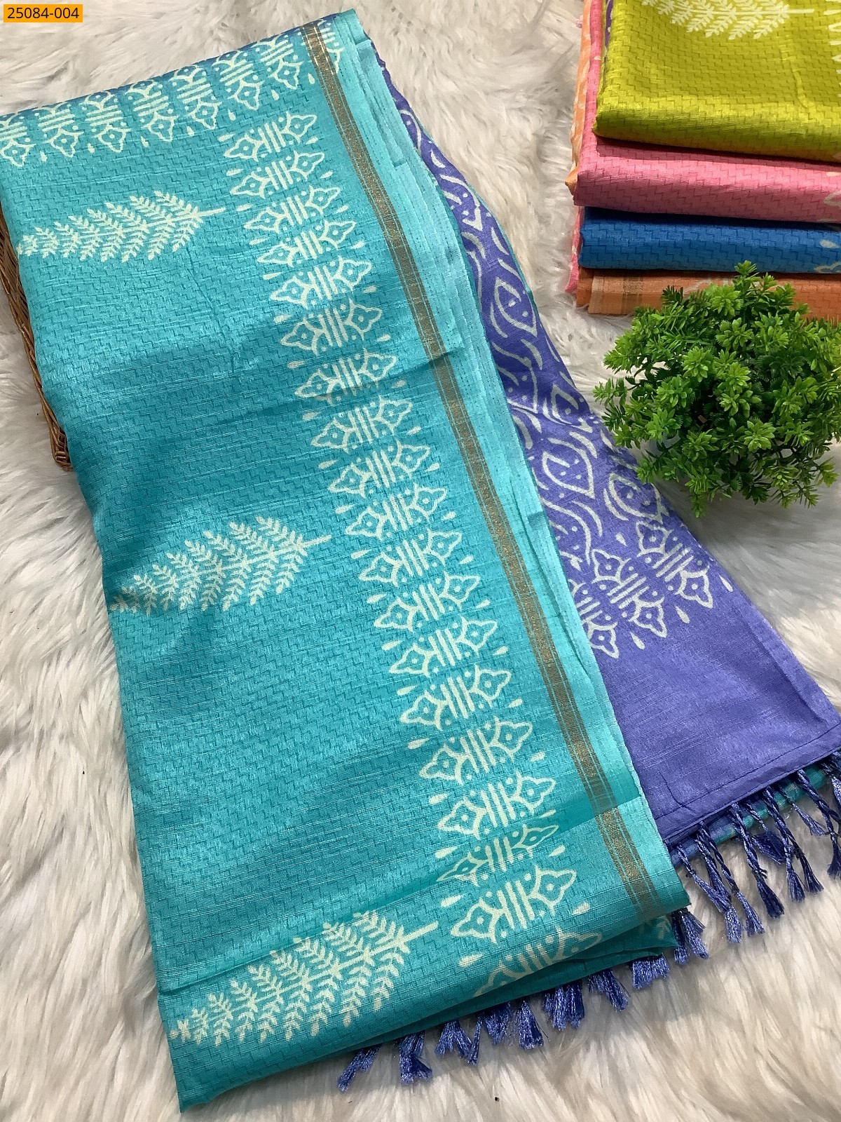 Blue With Lavendar Fancy soft linen silk sarees