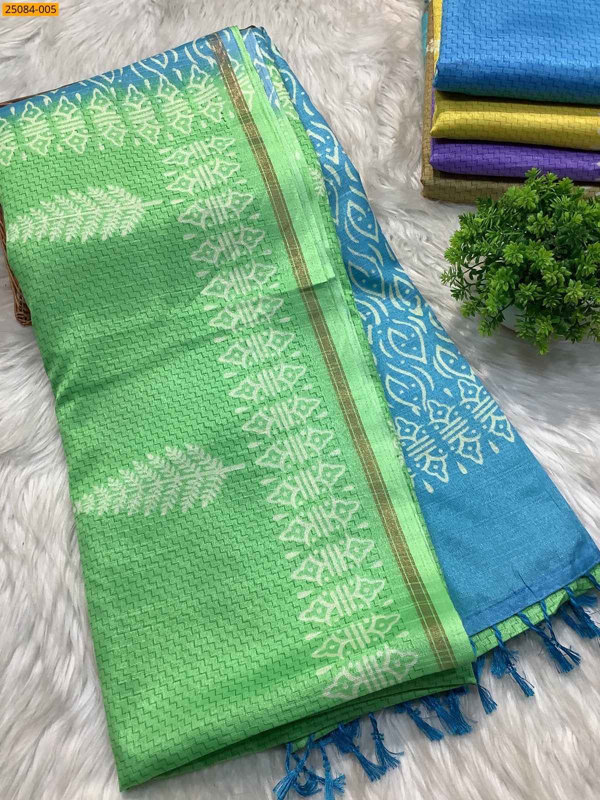 Green With Blue Fancy soft linen silk sarees