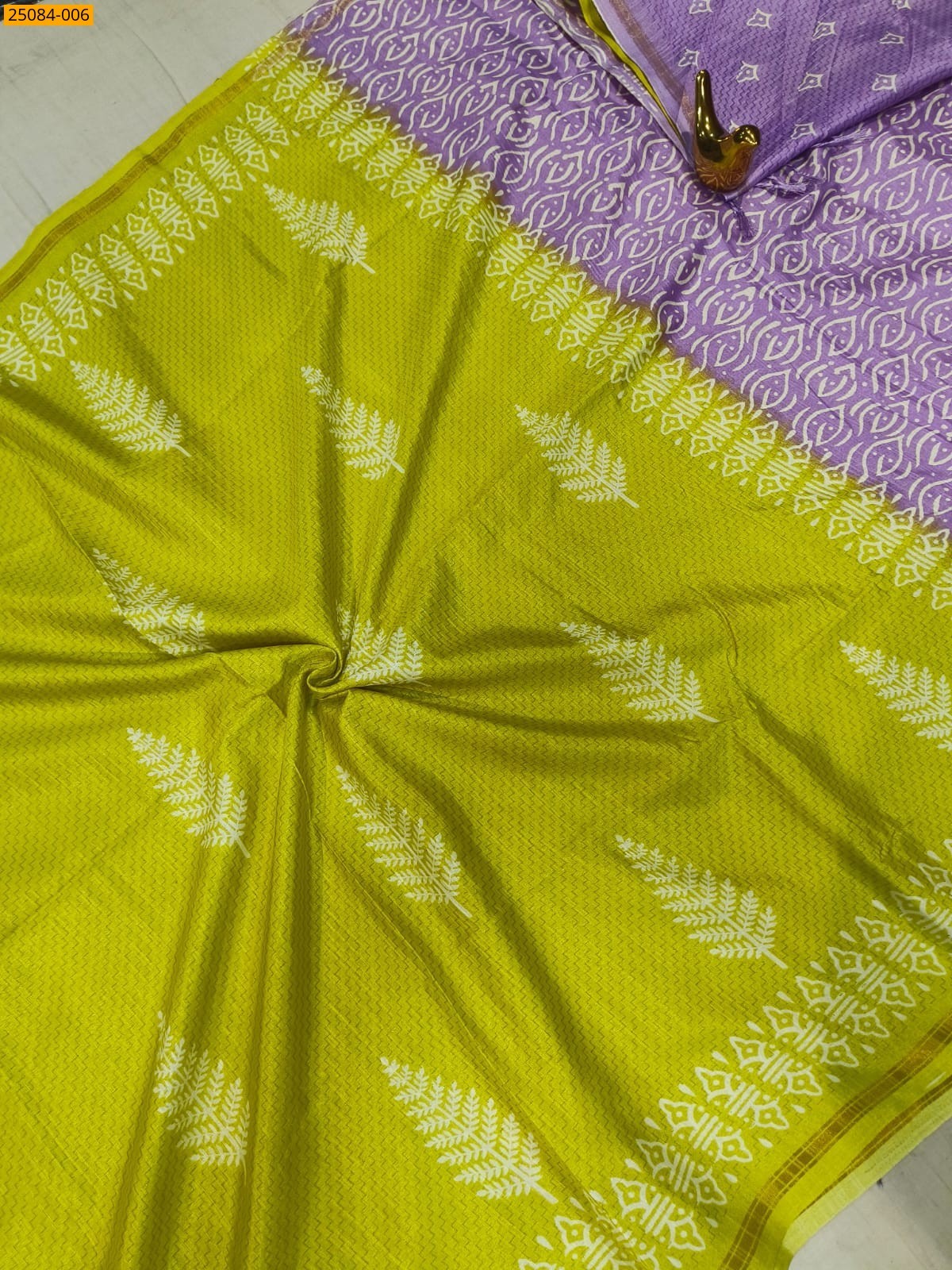 Lime Yellow With Lavendar Fancy soft linen silk sarees