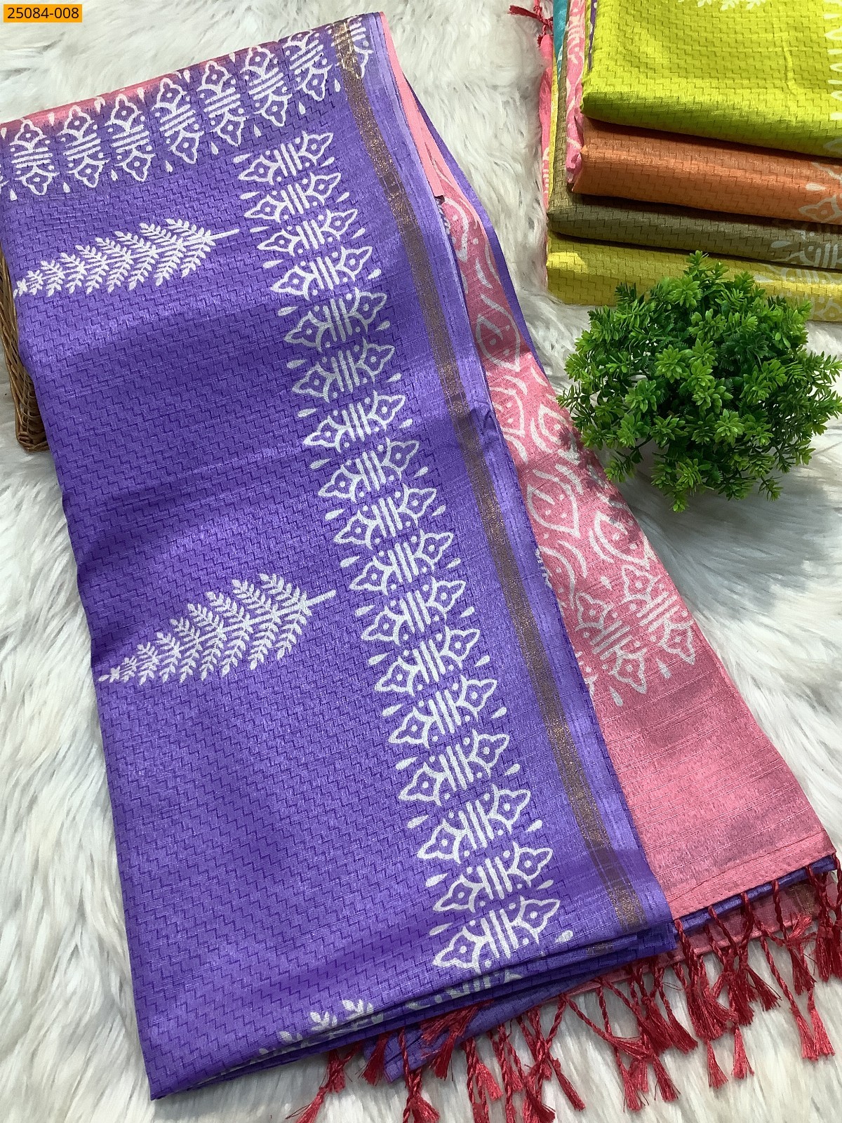 Lavendar With Pink Fancy soft linen silk sarees