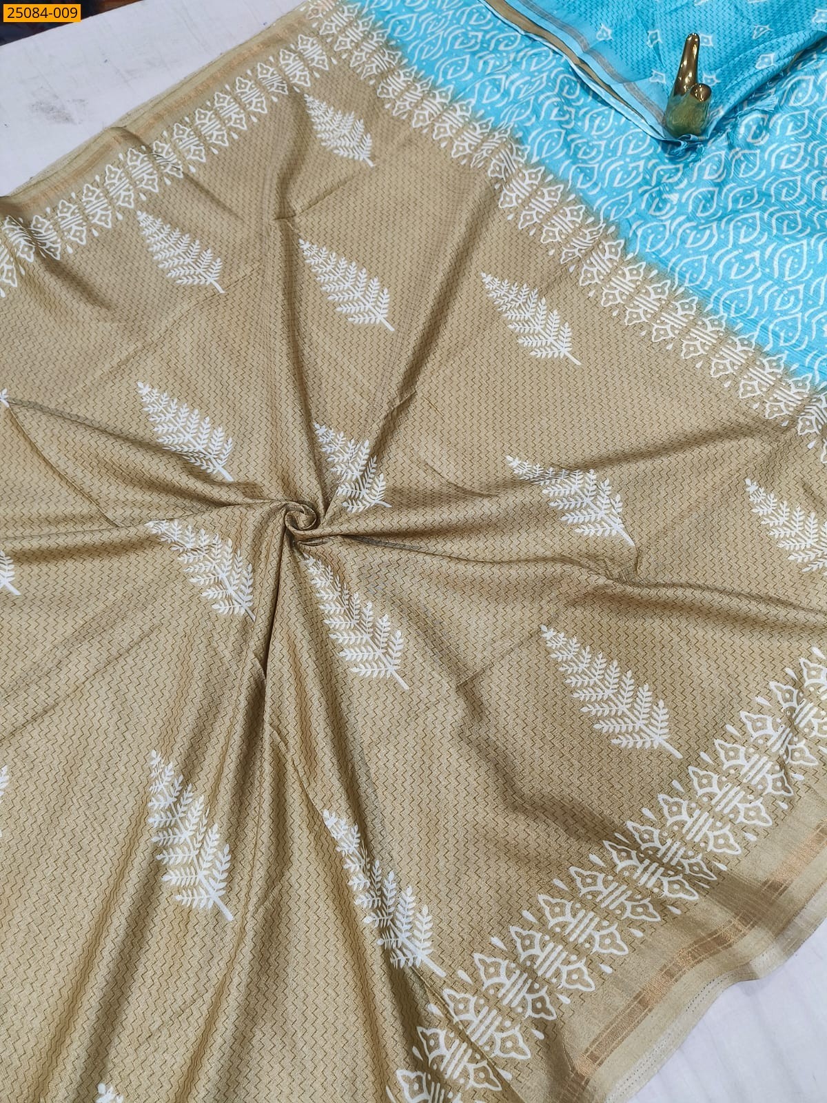 Brown With Blue Fancy soft linen silk sarees