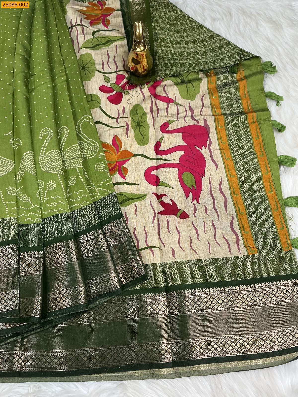 Green Fancy dotts mulmul silk Saree