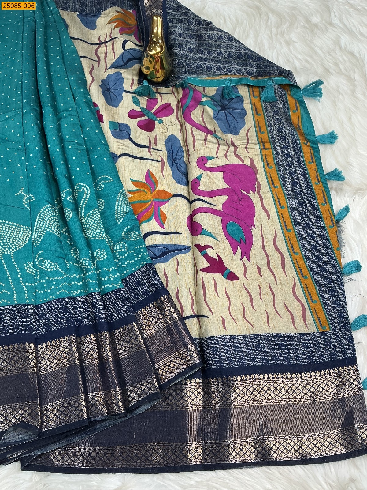 Blue Fancy dotts mulmul silk Saree