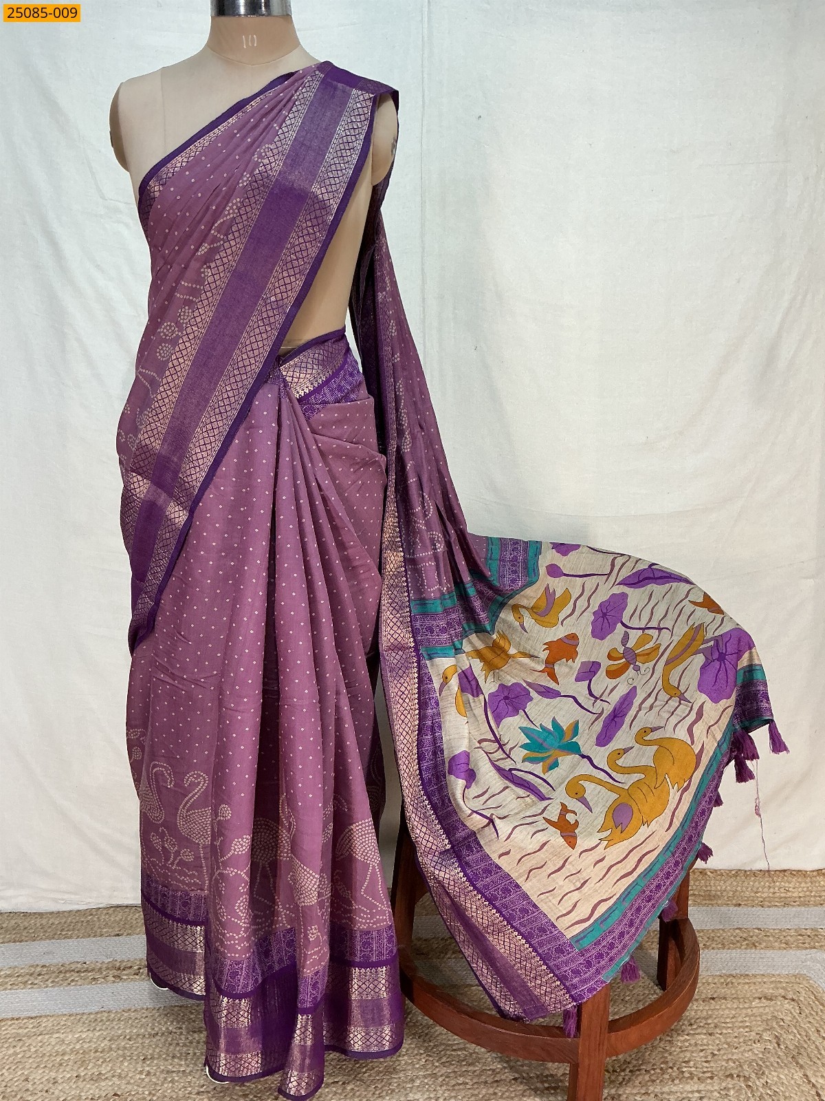 Purple Fancy dotts mulmul silk Saree