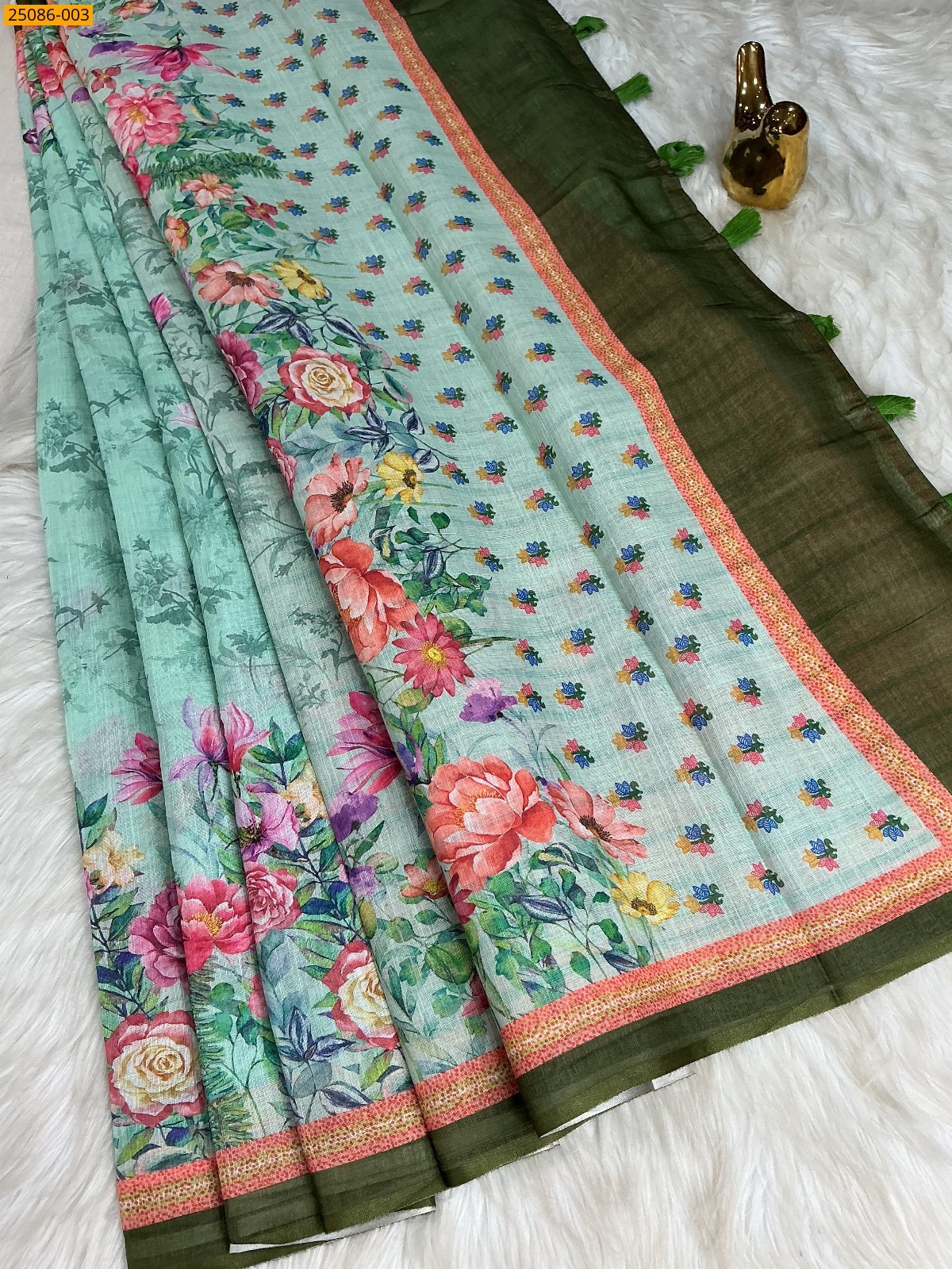 Fancy Linen floral printed saree - Pink