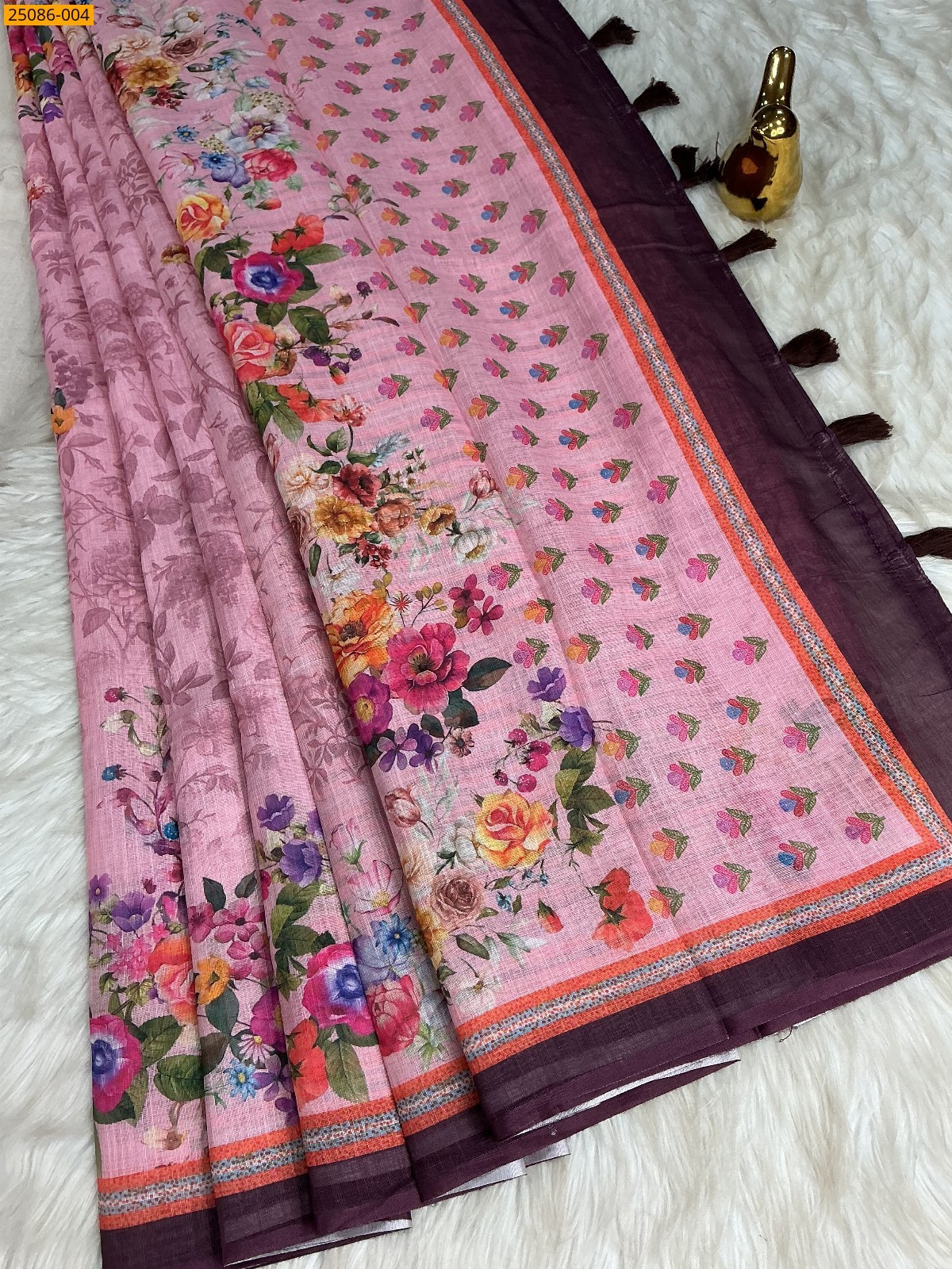 Yellow Fancy Linen floral printed saree