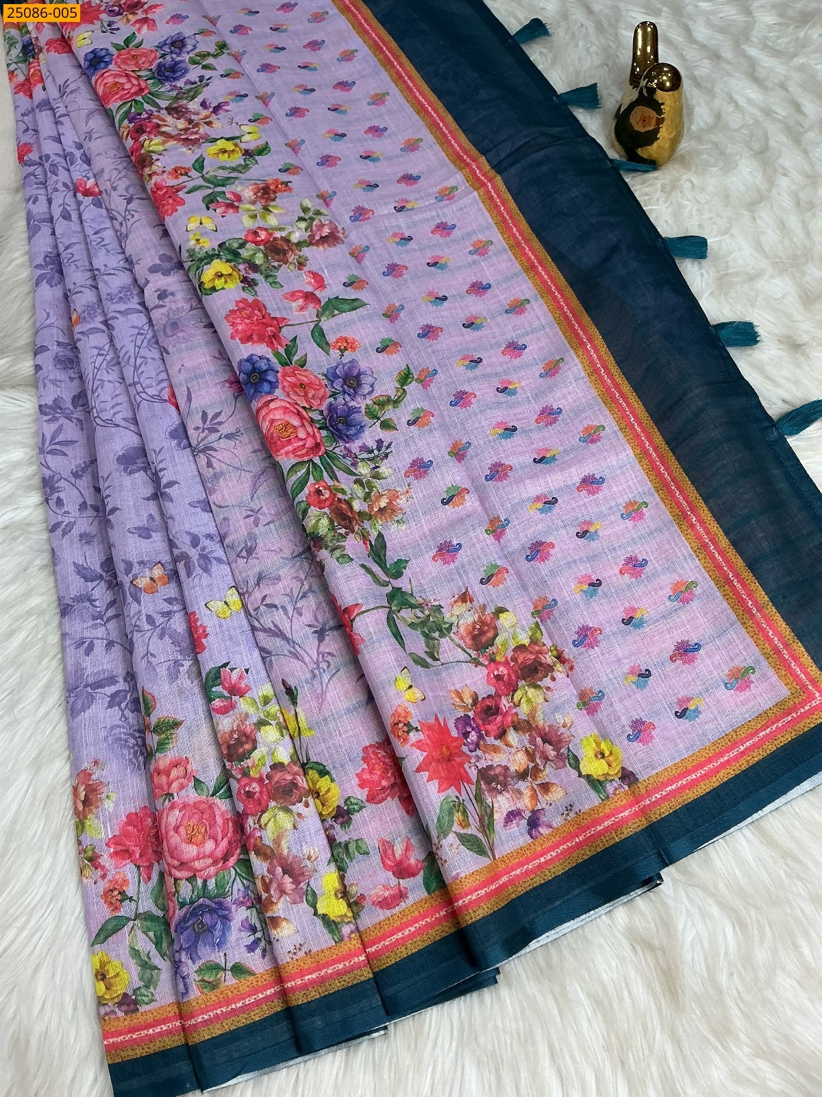 Dark Green Fancy Linen floral printed saree