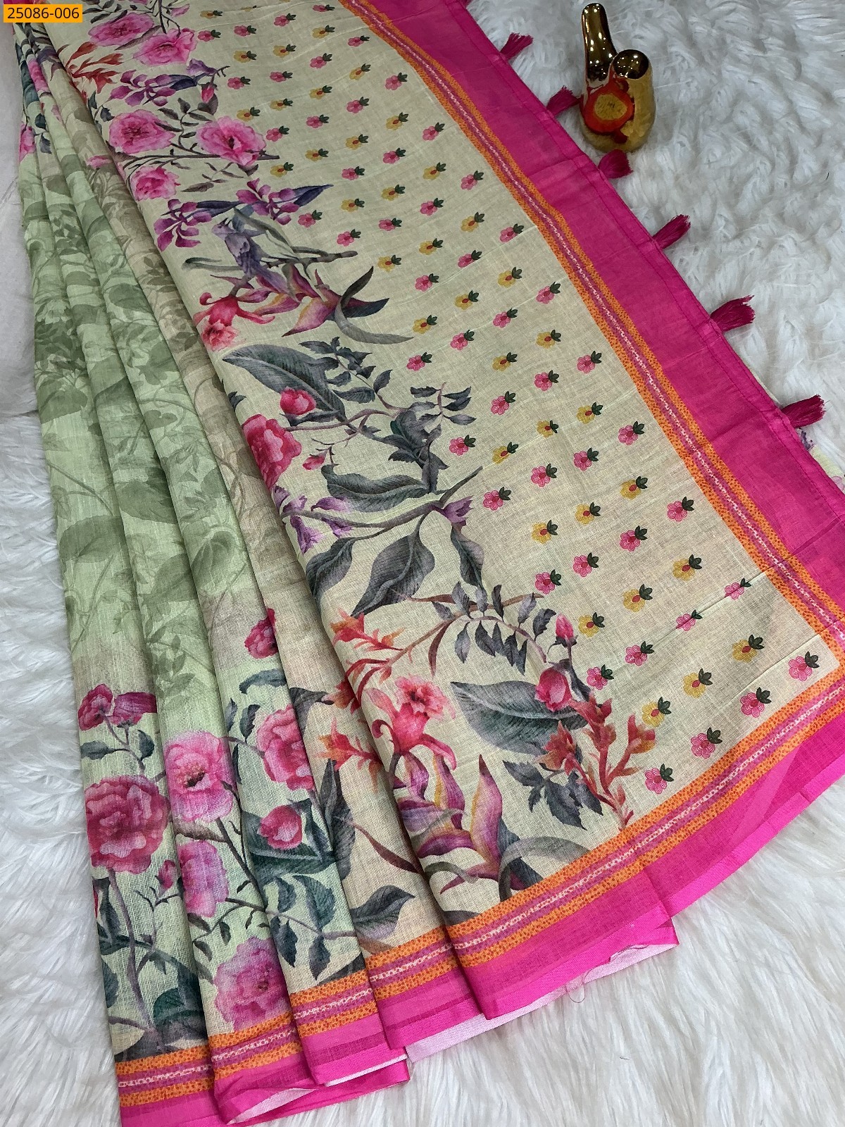 Lavendar Fancy Linen floral printed saree