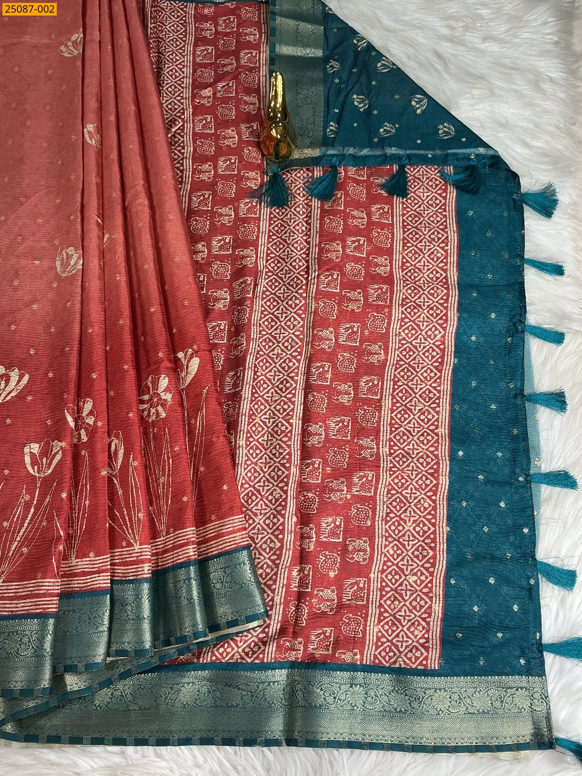 Red Fancy Crush Silk Saree