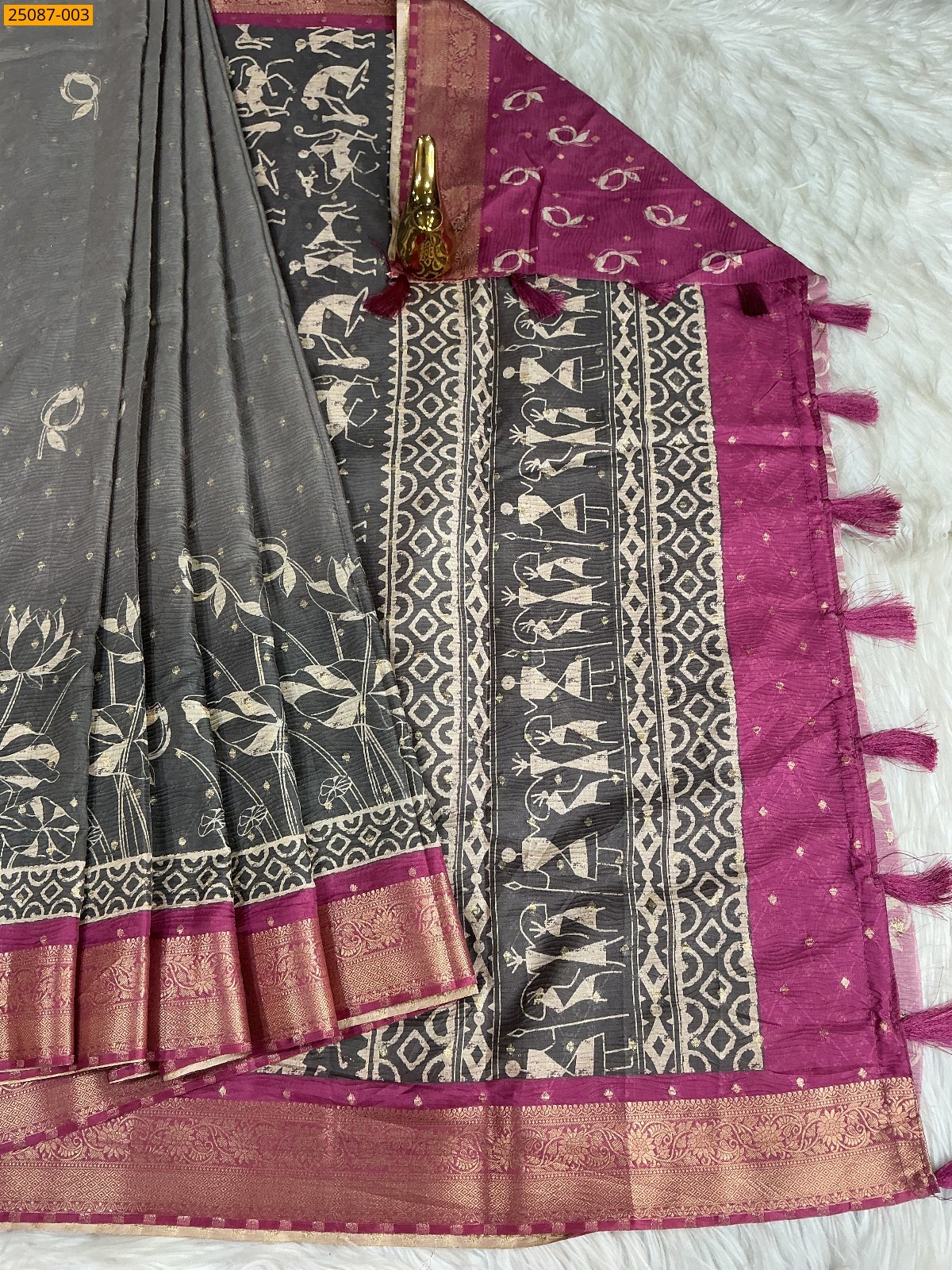 Gray Fancy Crush Silk Saree