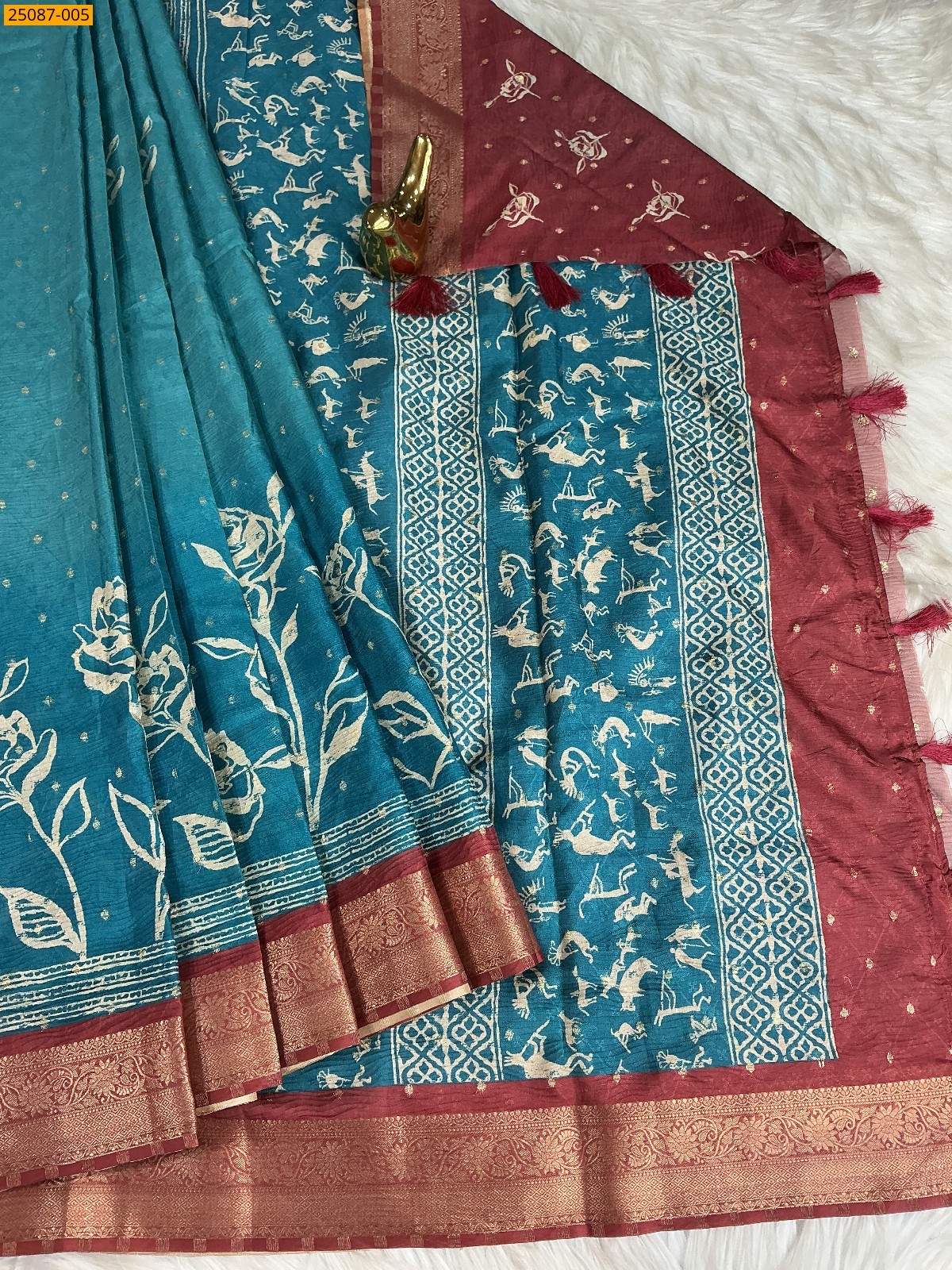 Blue Fancy Crush Silk Saree