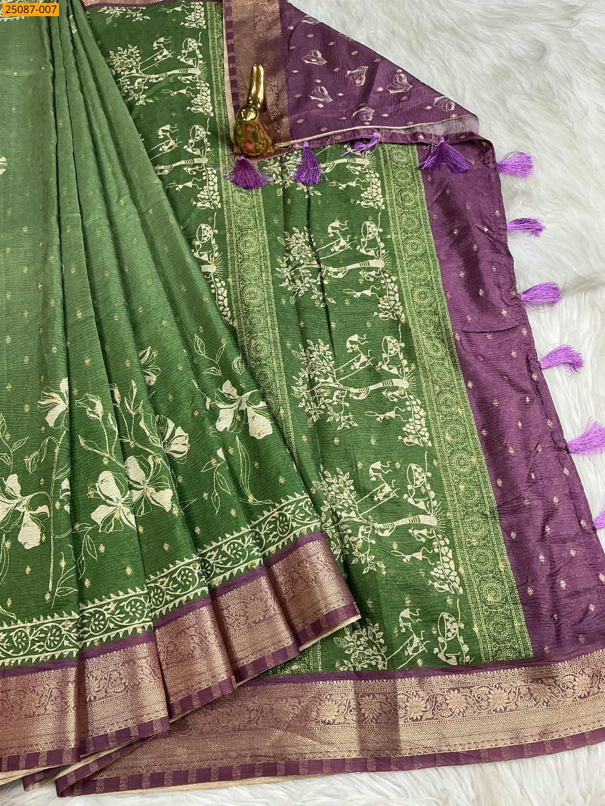 Green Fancy Crush Silk Saree