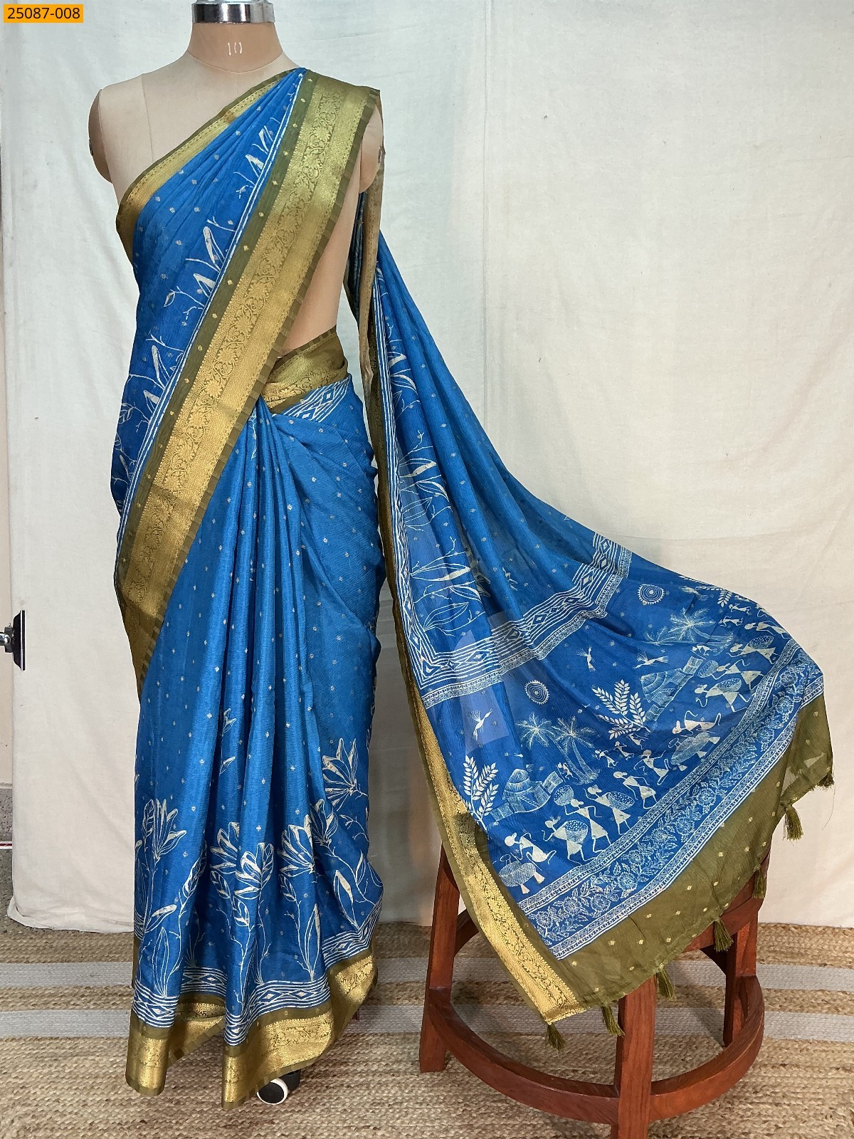 Royal Blue Fancy Crush Silk Saree