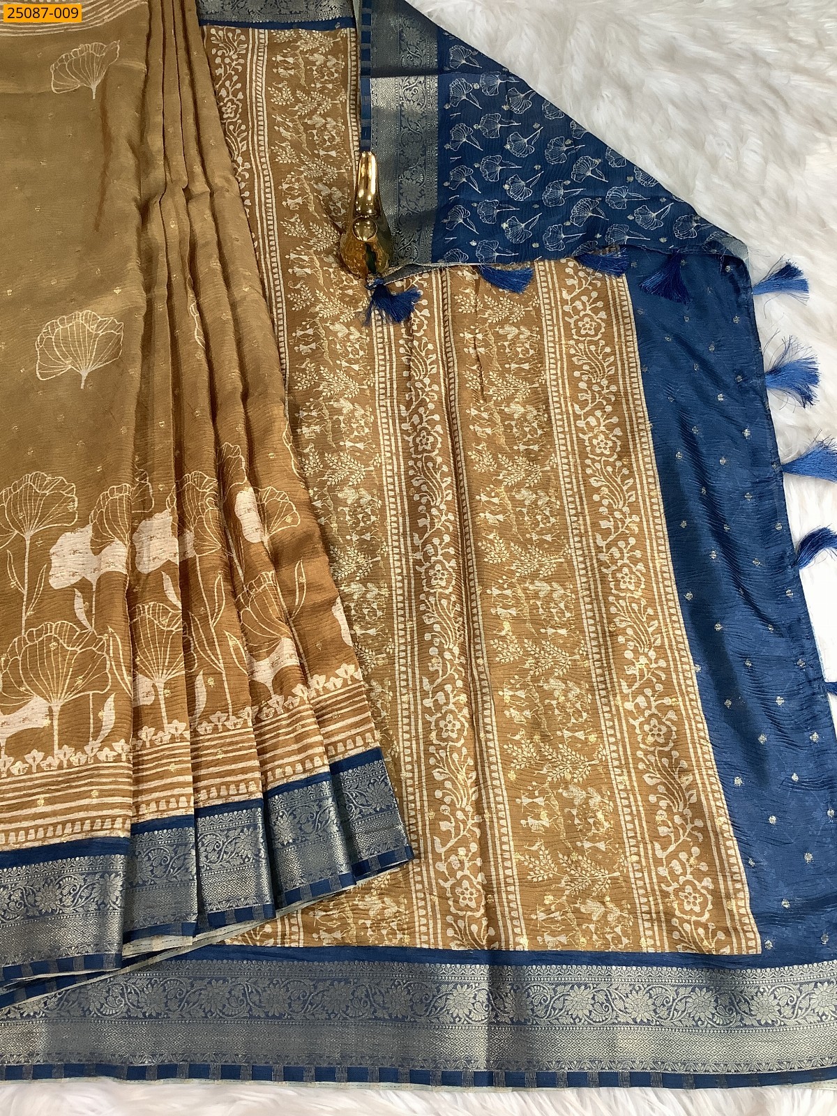 Brown Fancy Crush Silk Saree