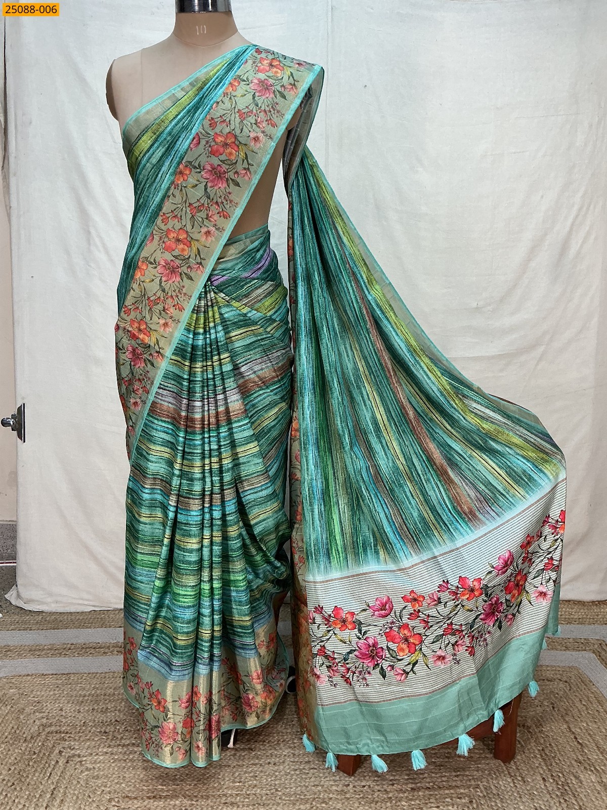 Multi Color Fancy Crush Silk Saree