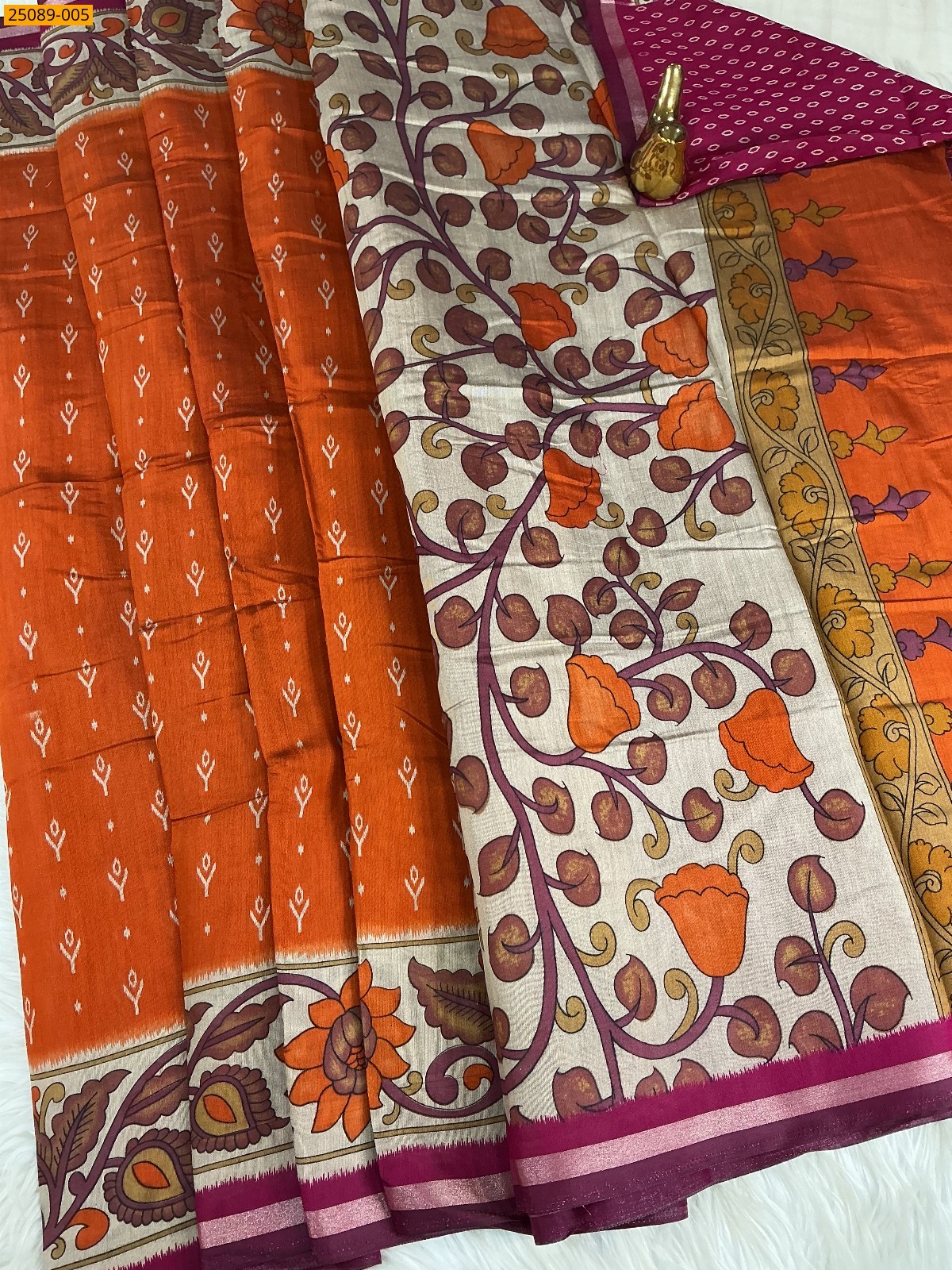 Orange Fancy Mulmul Soft Silk Saree