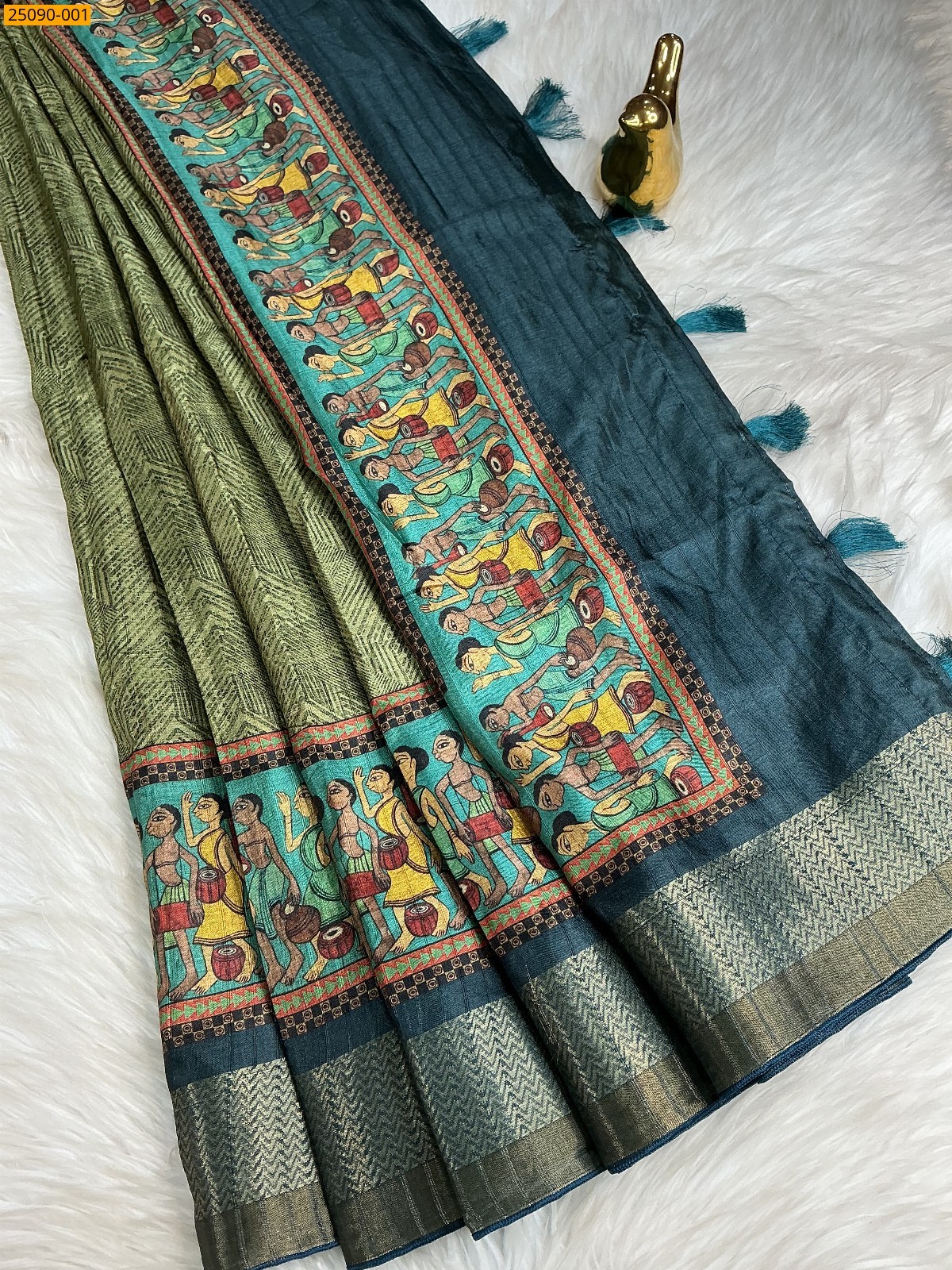 Dark Green Fancy Semi Tussar Silk Saree