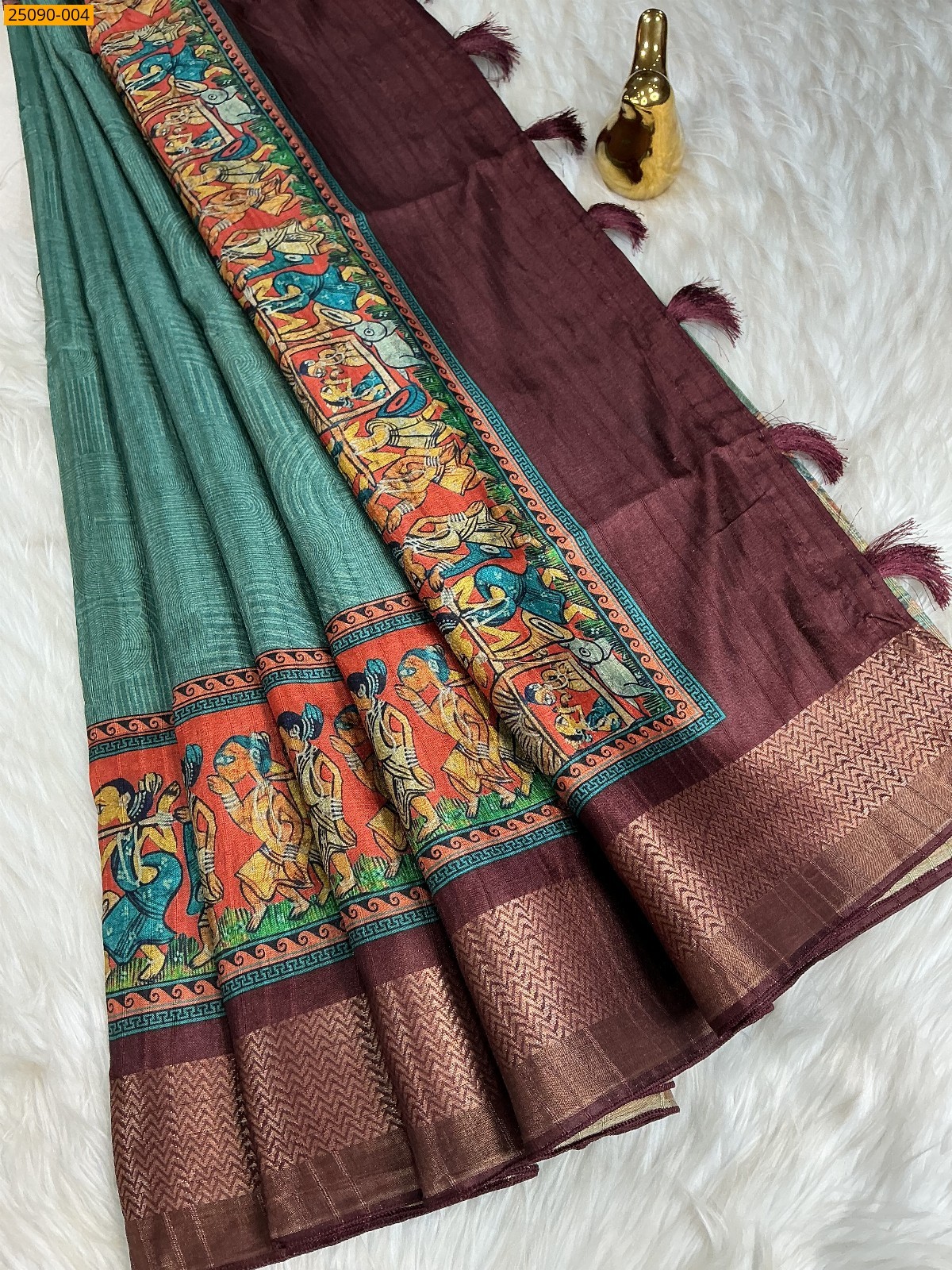 Green Fancy Semi Tussar Silk Saree