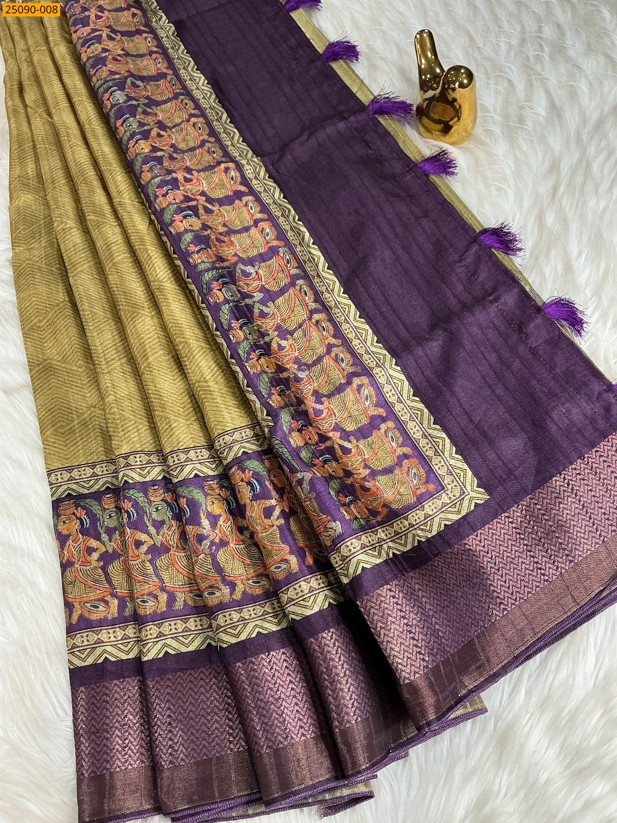 Yellow Fancy Semi Tussar Silk Saree