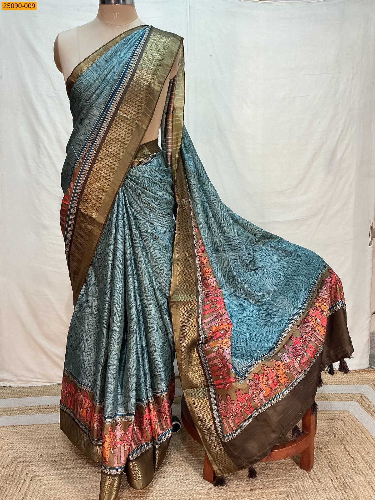 Blue Fancy Semi Tussar Silk Saree