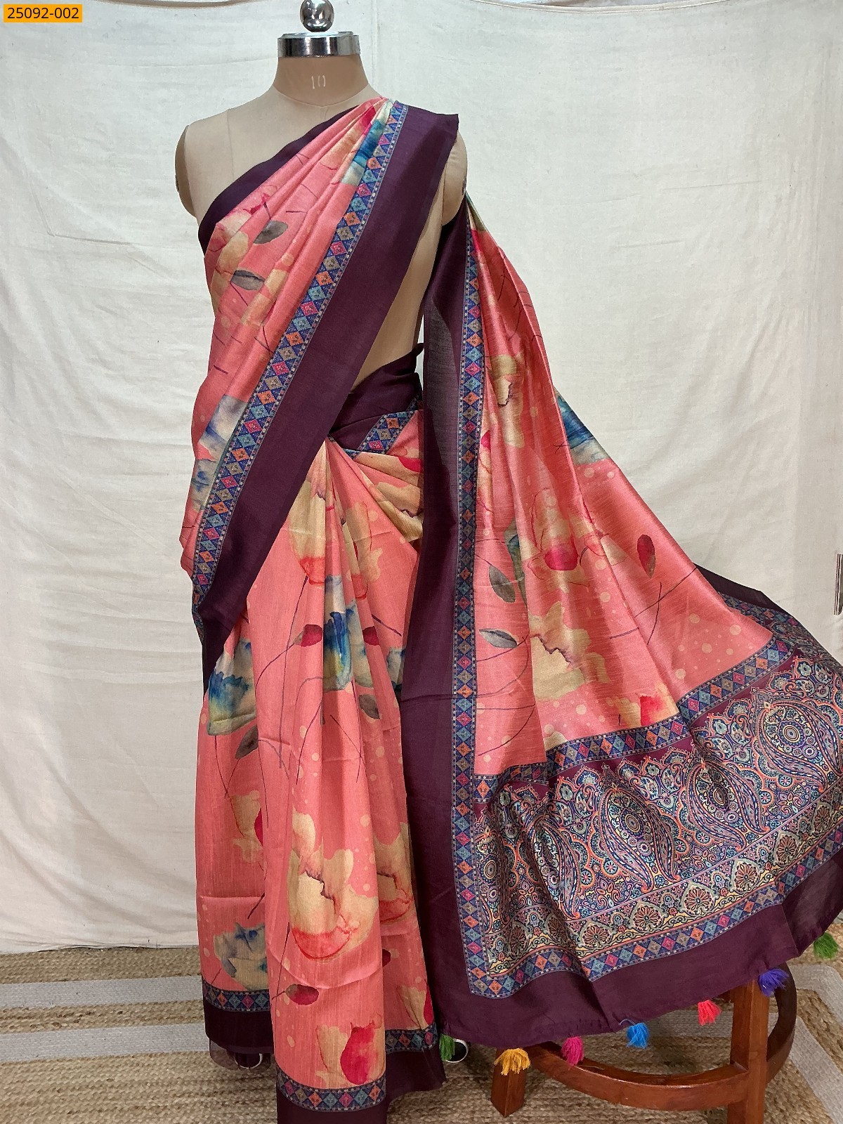 Orange Fancy Tussar Sik Saree