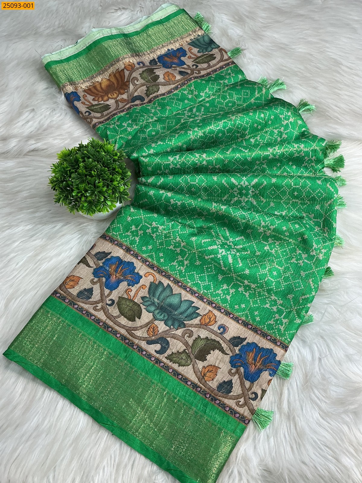 Light Green Fancy Crush Silk Saree