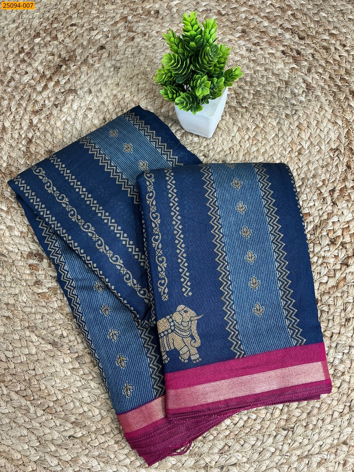 Navy Blue Fancy mulmul silk Saree