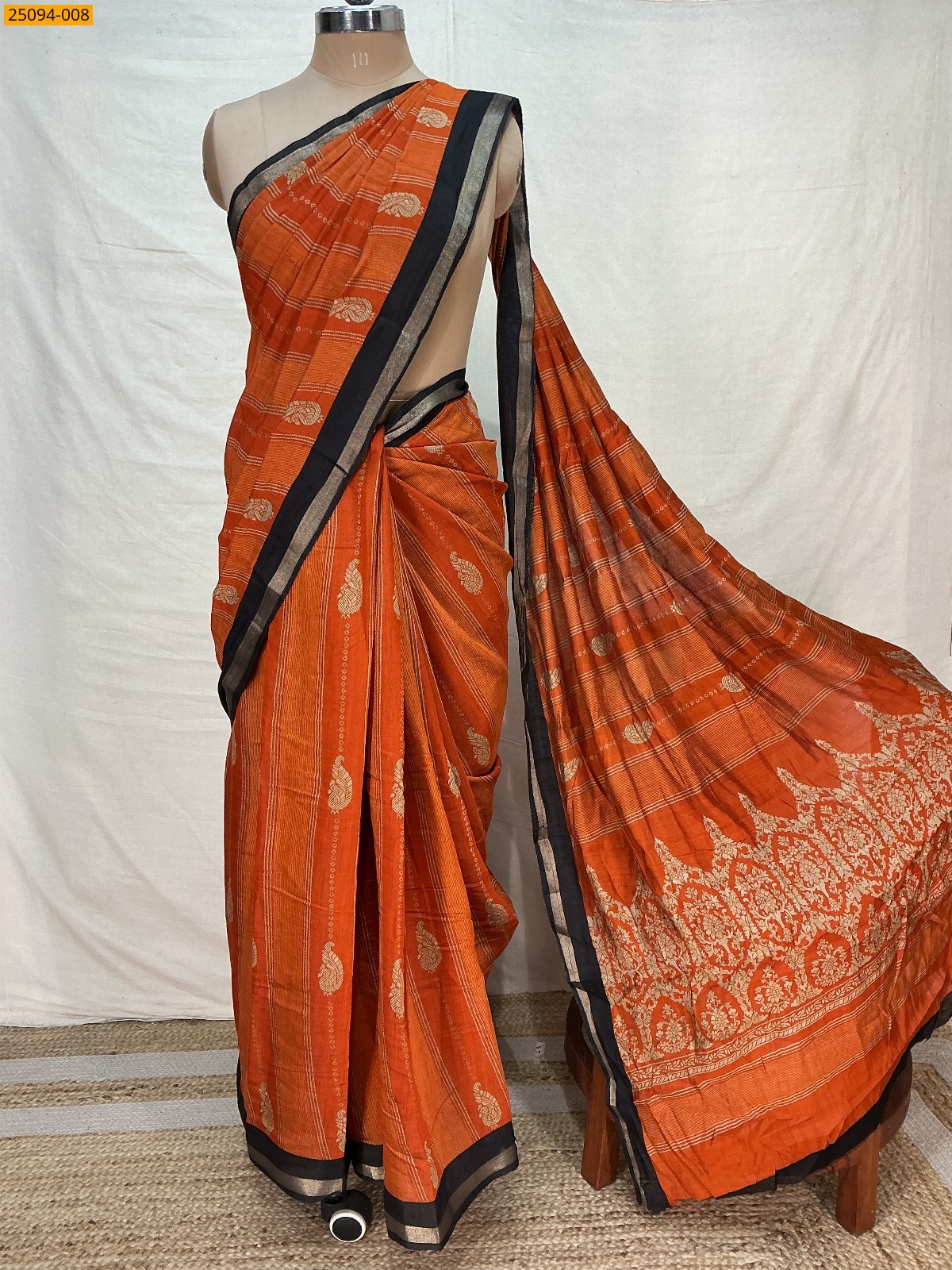 Orange Fancy mulmul silk Saree