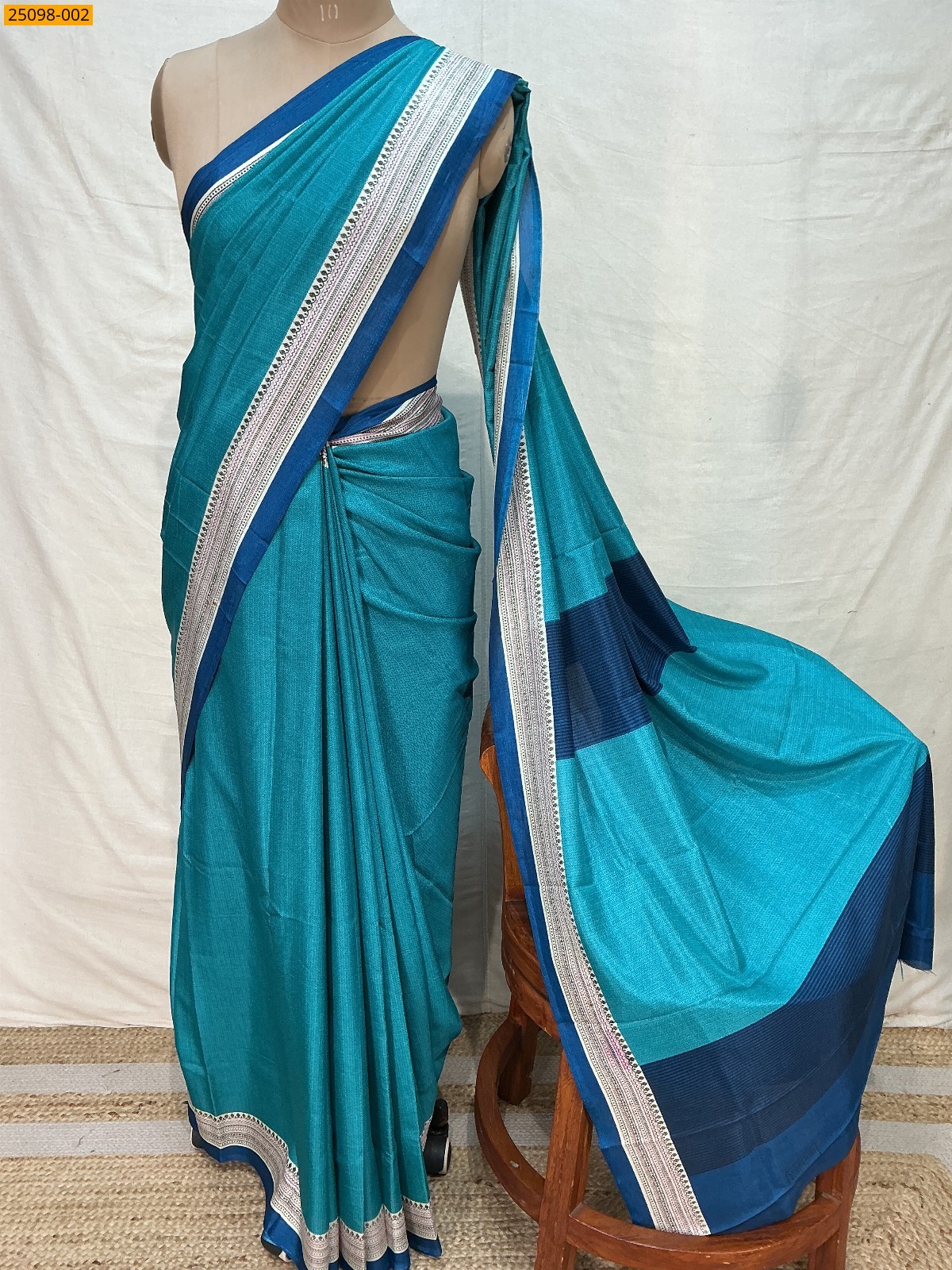 Sky Blue Malbari Crepe Silk Printed Sarees