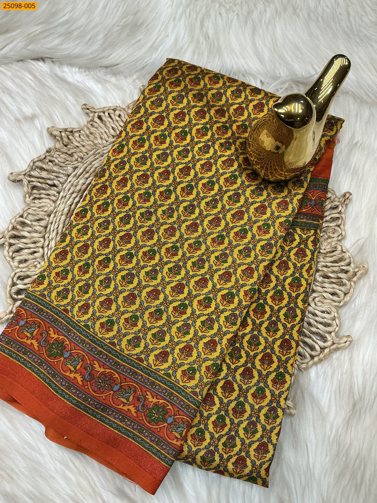 Yellow Malbari Crepe Silk Printed Sarees