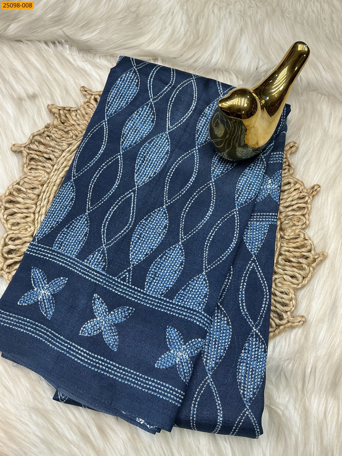 Navy Blue Malbari Crepe Silk Printed Sarees