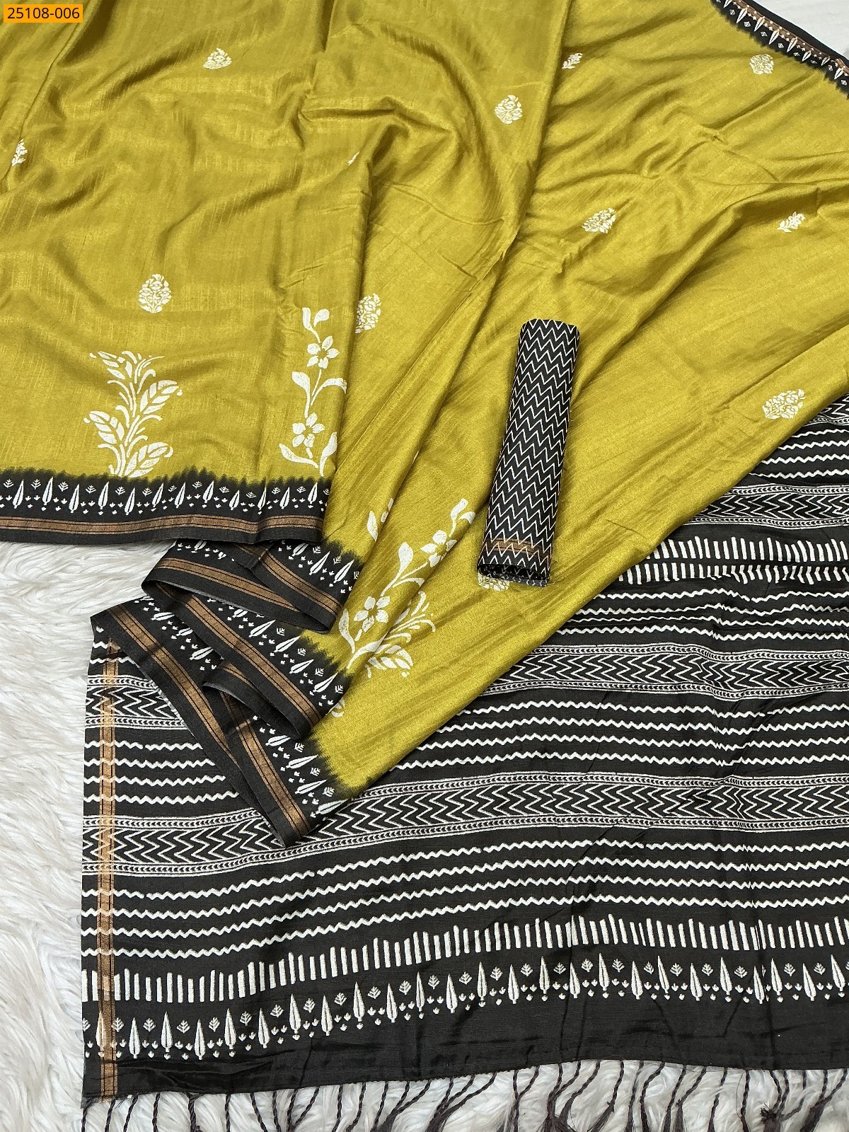 Lemon Yellow Fancy Soft Linen Silk Saree