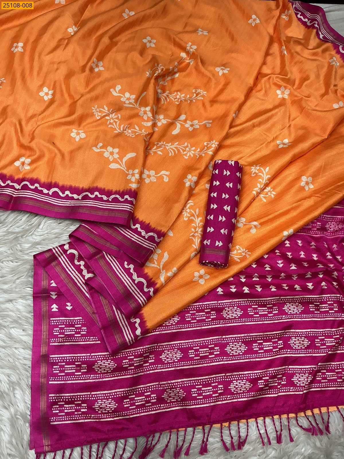 Orange Fancy Soft Linen Silk Saree
