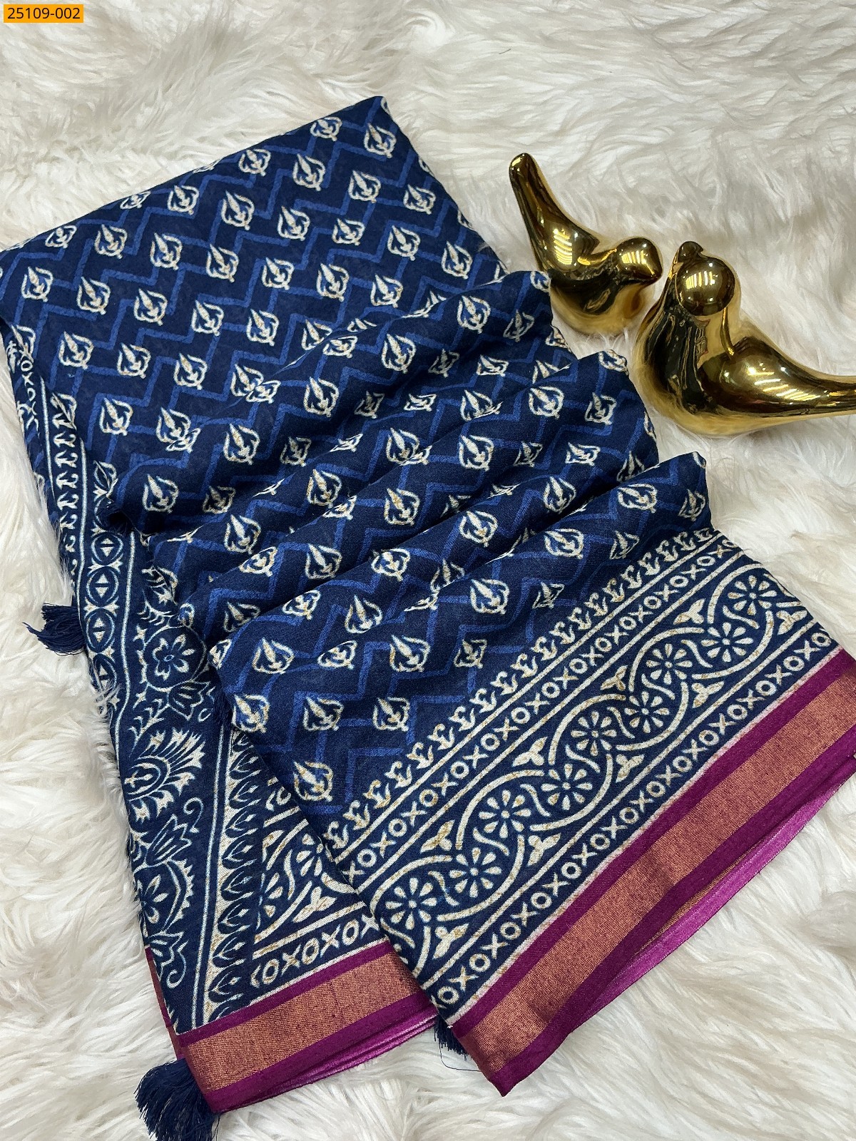 Navy Blue Mulmul Linen Silk Saree