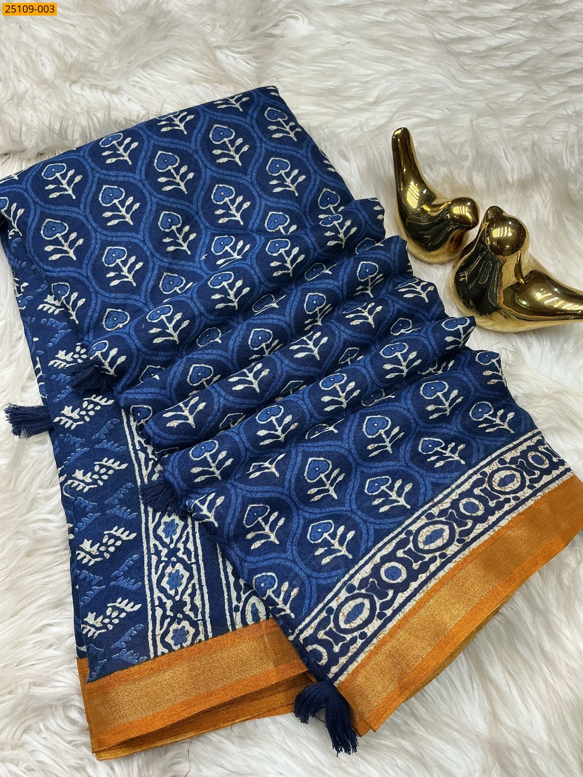 Navy Blue Mulmul Linen Silk Saree