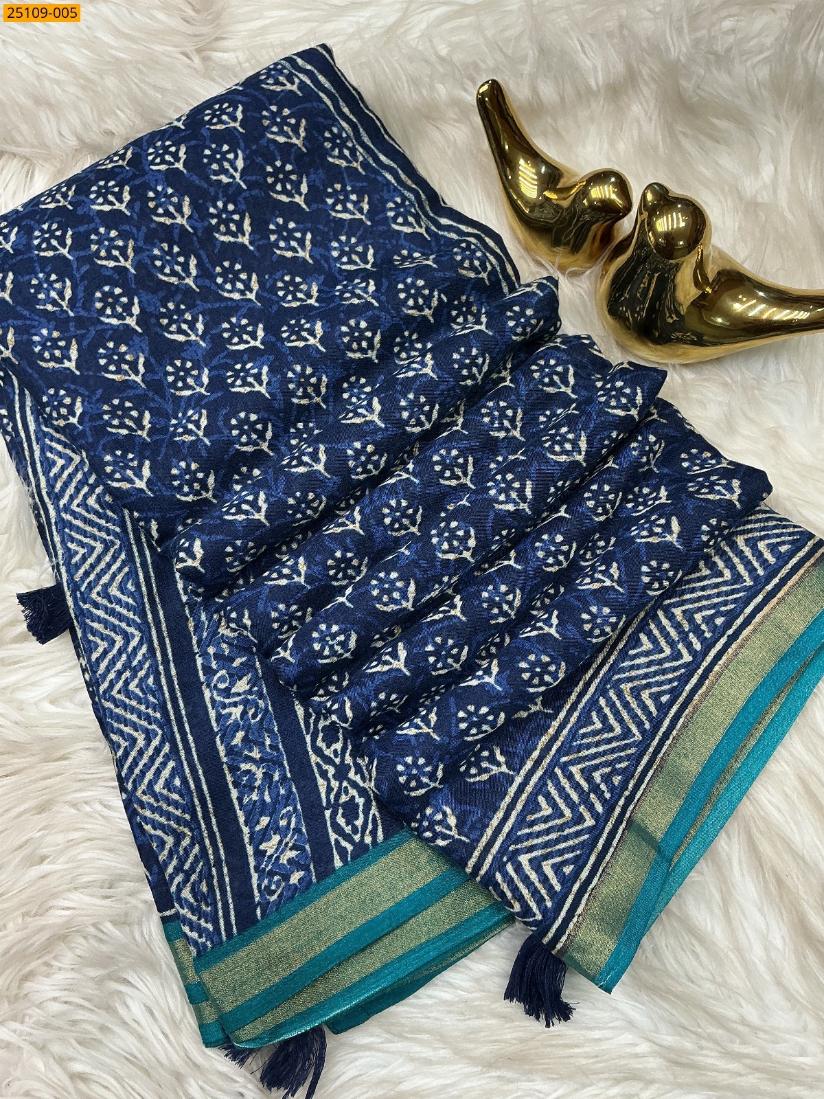 Navy Blue Mulmul Linen Silk Saree