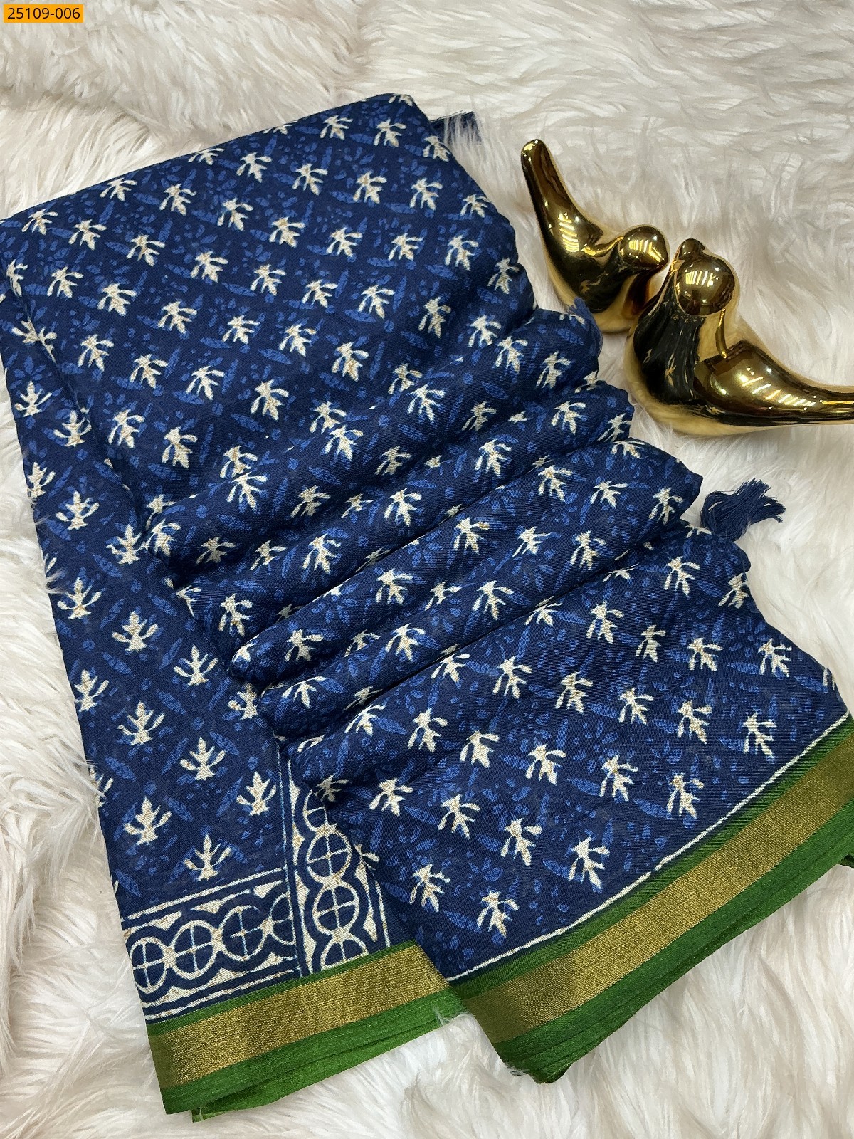 Navy Blue Mulmul Linen Silk Saree