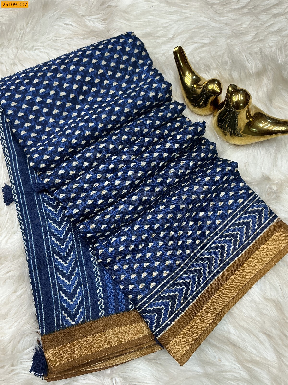 Navy Blue Mulmul Linen Silk Saree