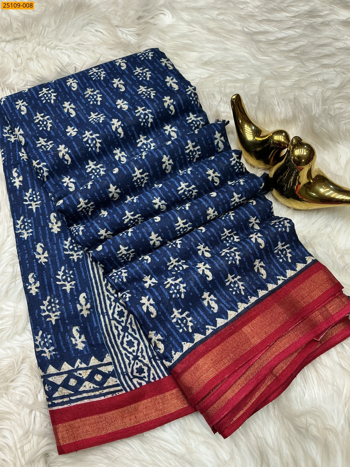 Navy Blue Mulmul Linen Silk Saree