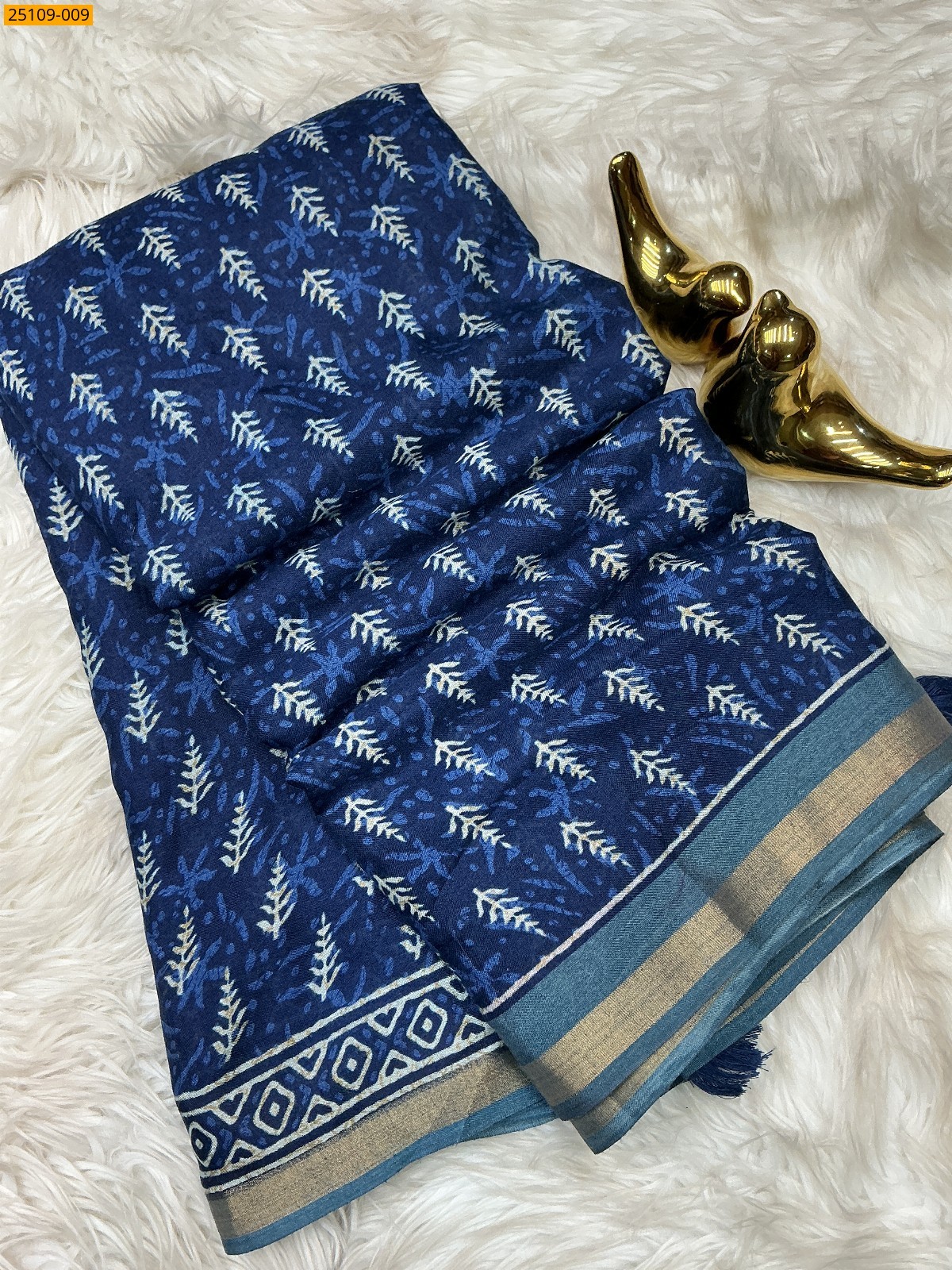 Navy Blue Mulmul Linen Silk Saree