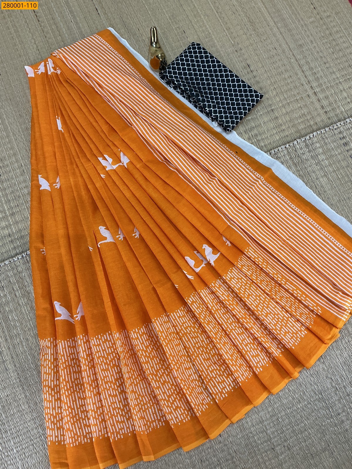 Yellow Pure Mulmul cotton Sarees