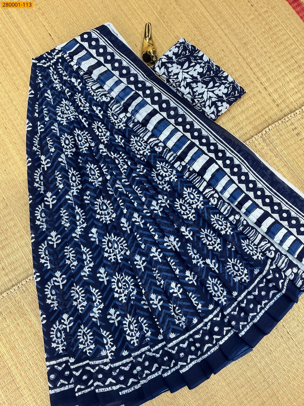 Navy Blue Pure Mulmul cotton Sarees