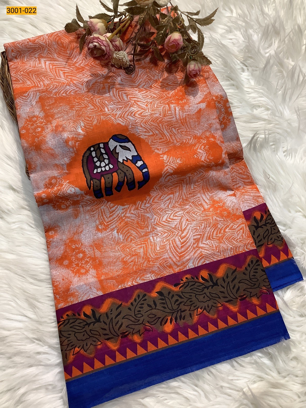 Orange Voil Cotton Saree