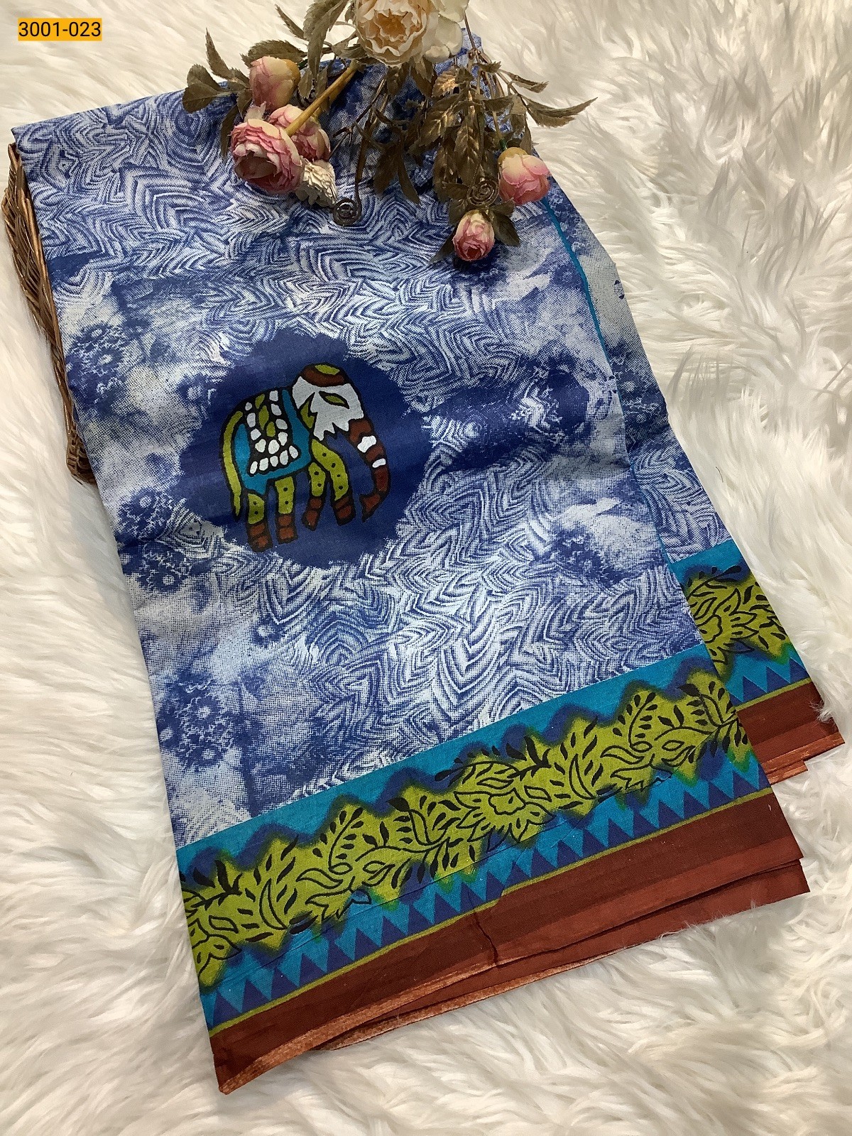 Blue Voil Cotton Saree