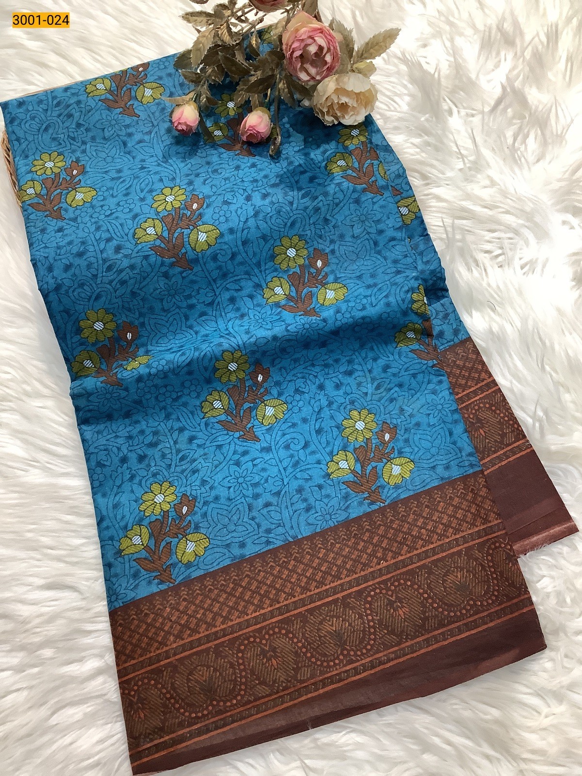 Blue Voil Cotton Saree