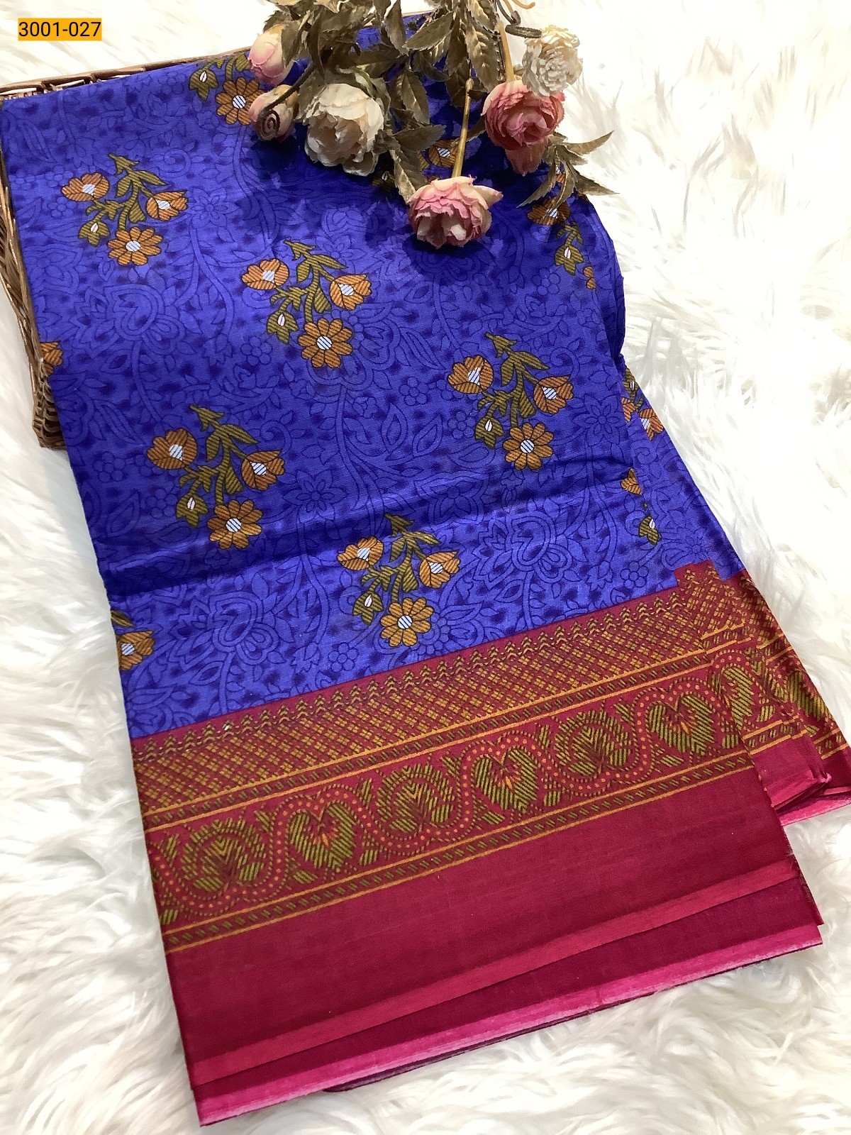 Blue Voil Cotton Saree