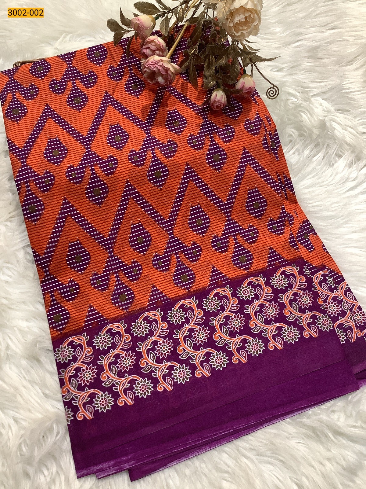 Orange Voil Cotton Saree