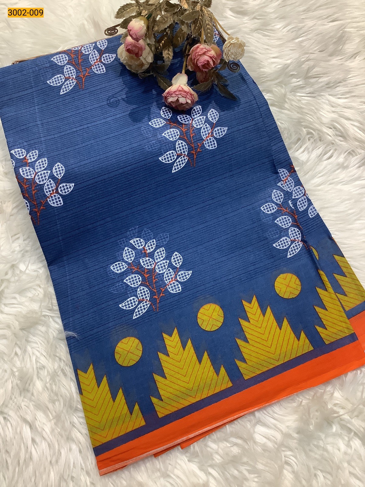 Blue Voil Cotton Saree