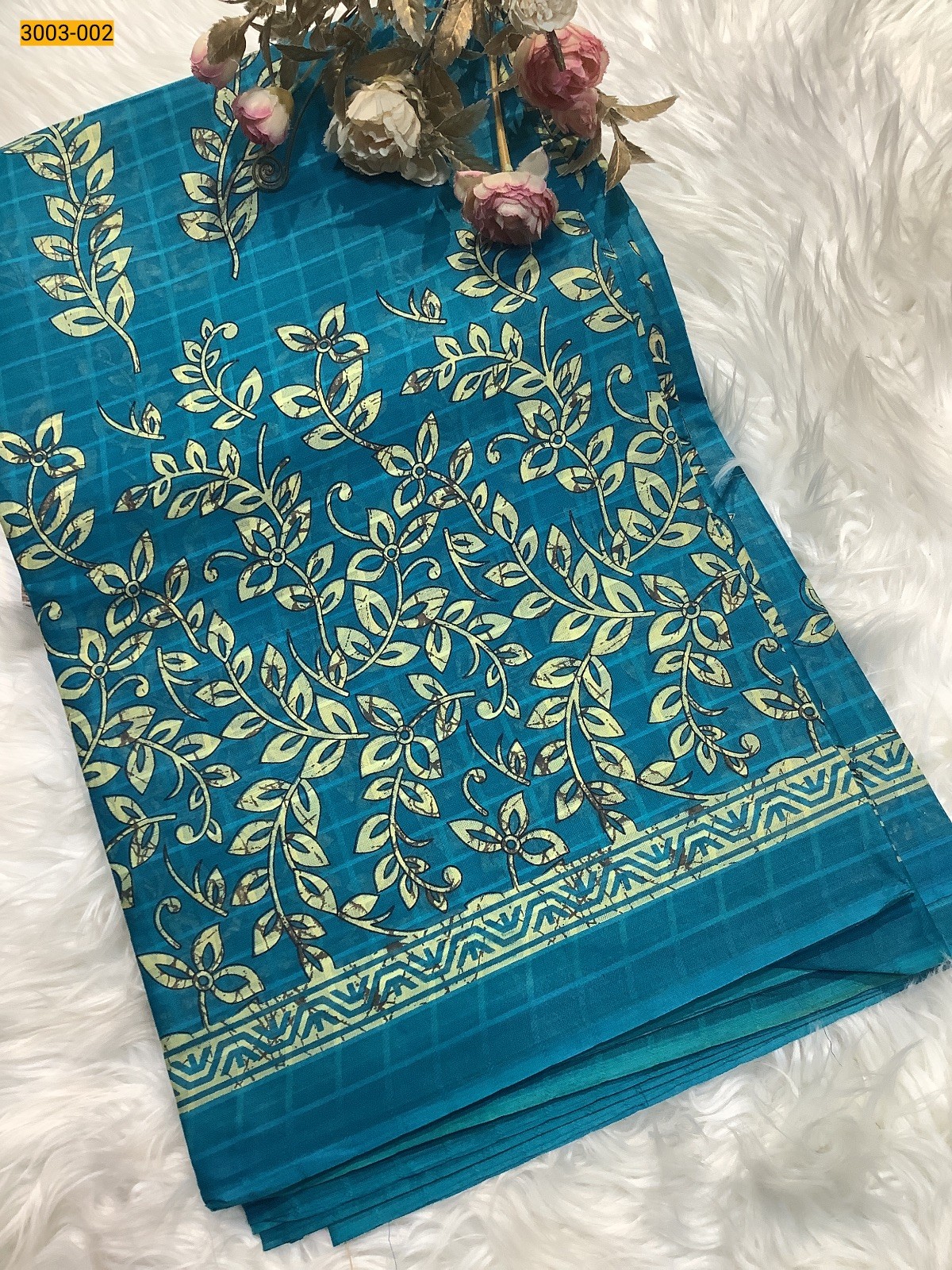 Blue Checked Voil Cotton Saree