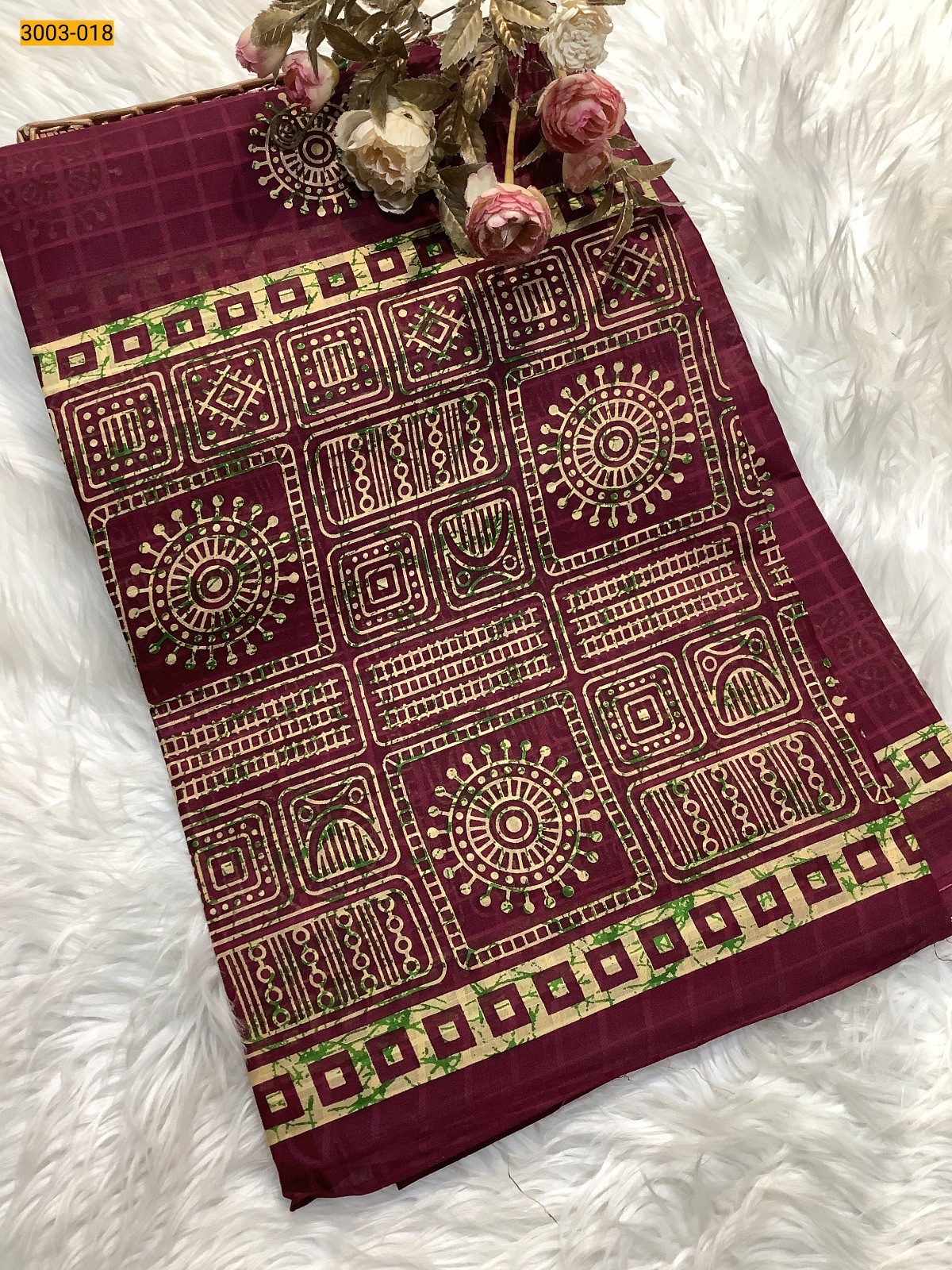 Maroon Checked Voil Cotton Saree